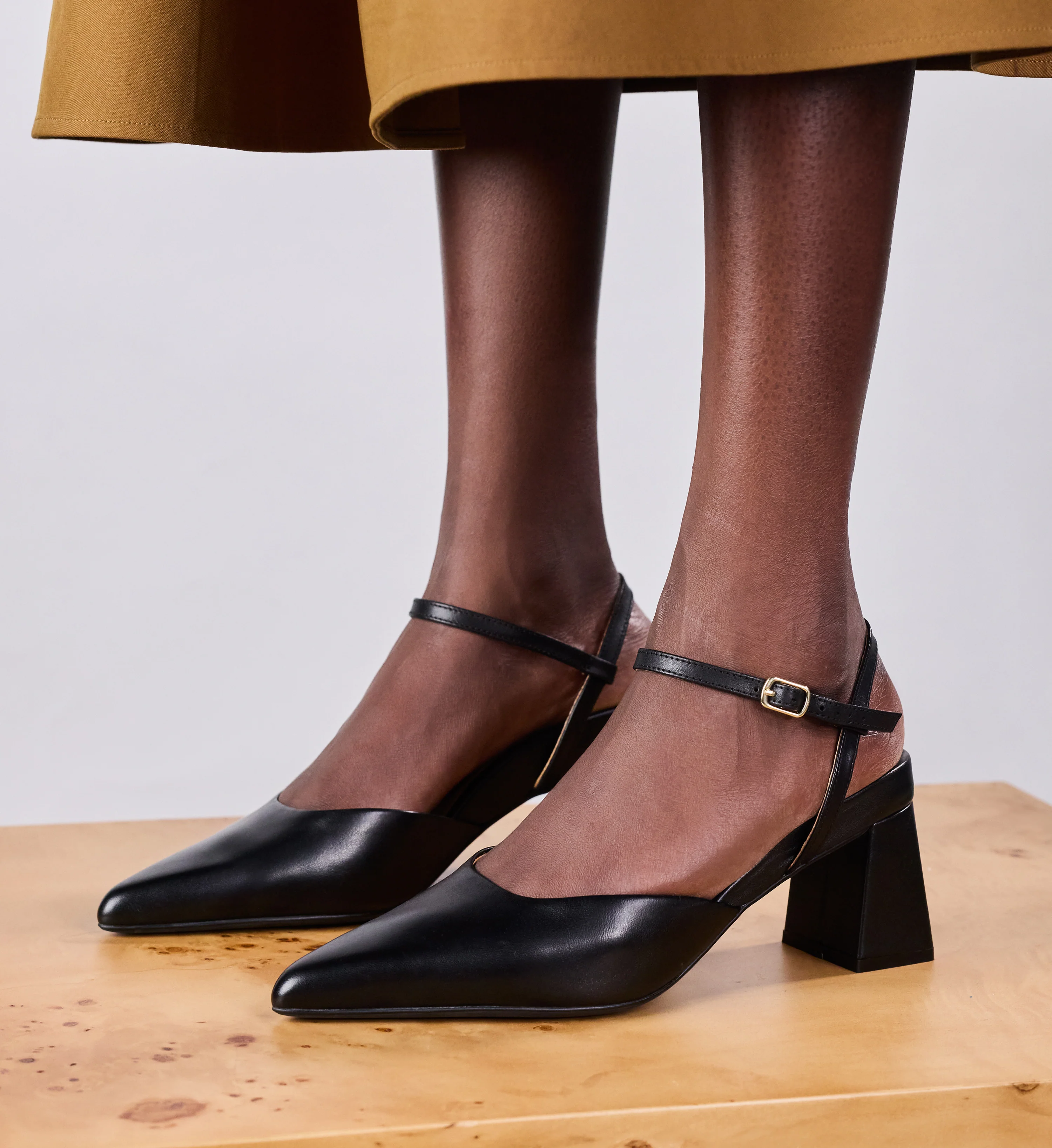 Calandra Black Leather Low Heels