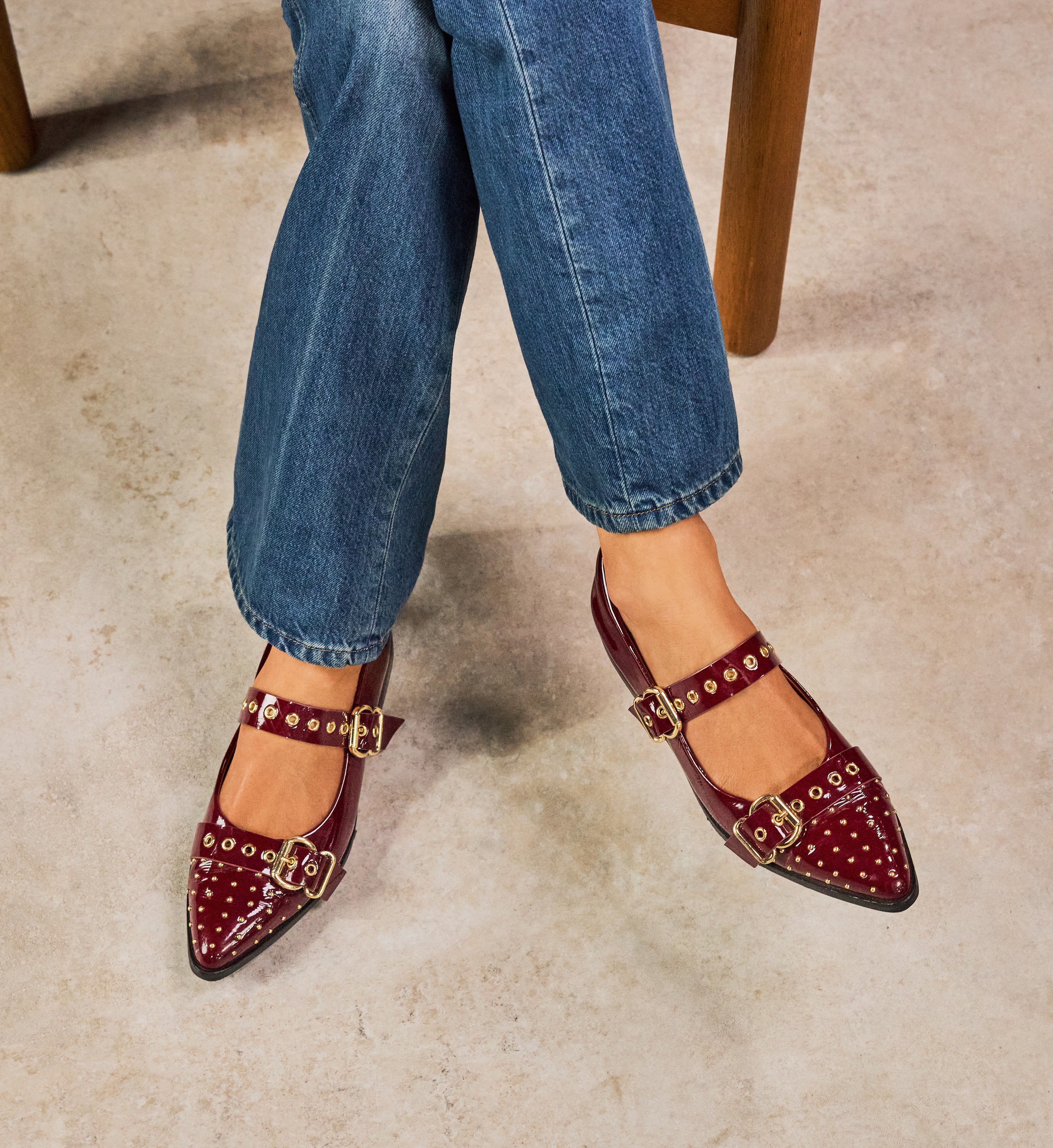 Rissa Dark Cherry Red Patent Leather & Hardware Flats