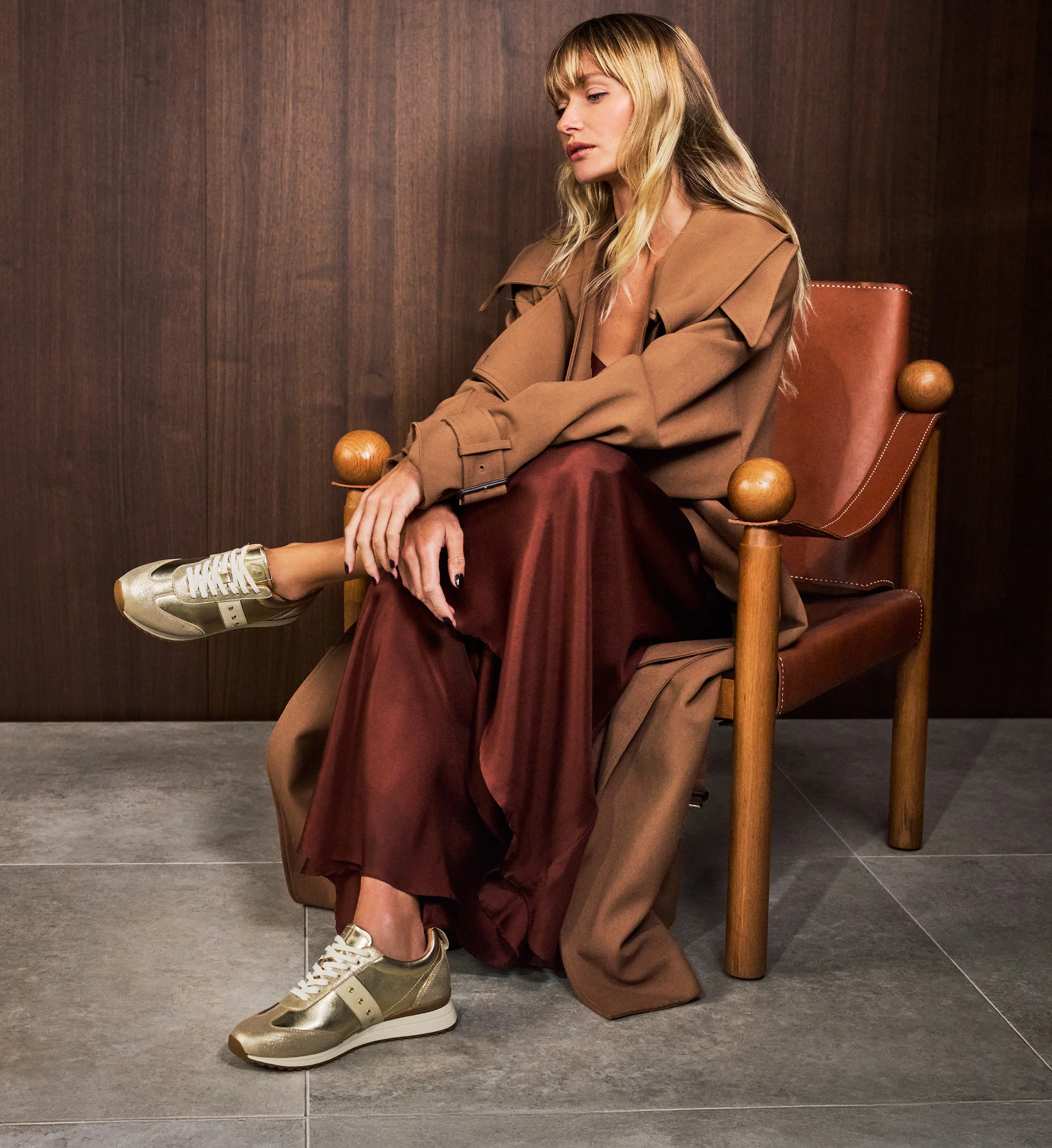 Saker 2 Gold & Ecru Leather Sneakers