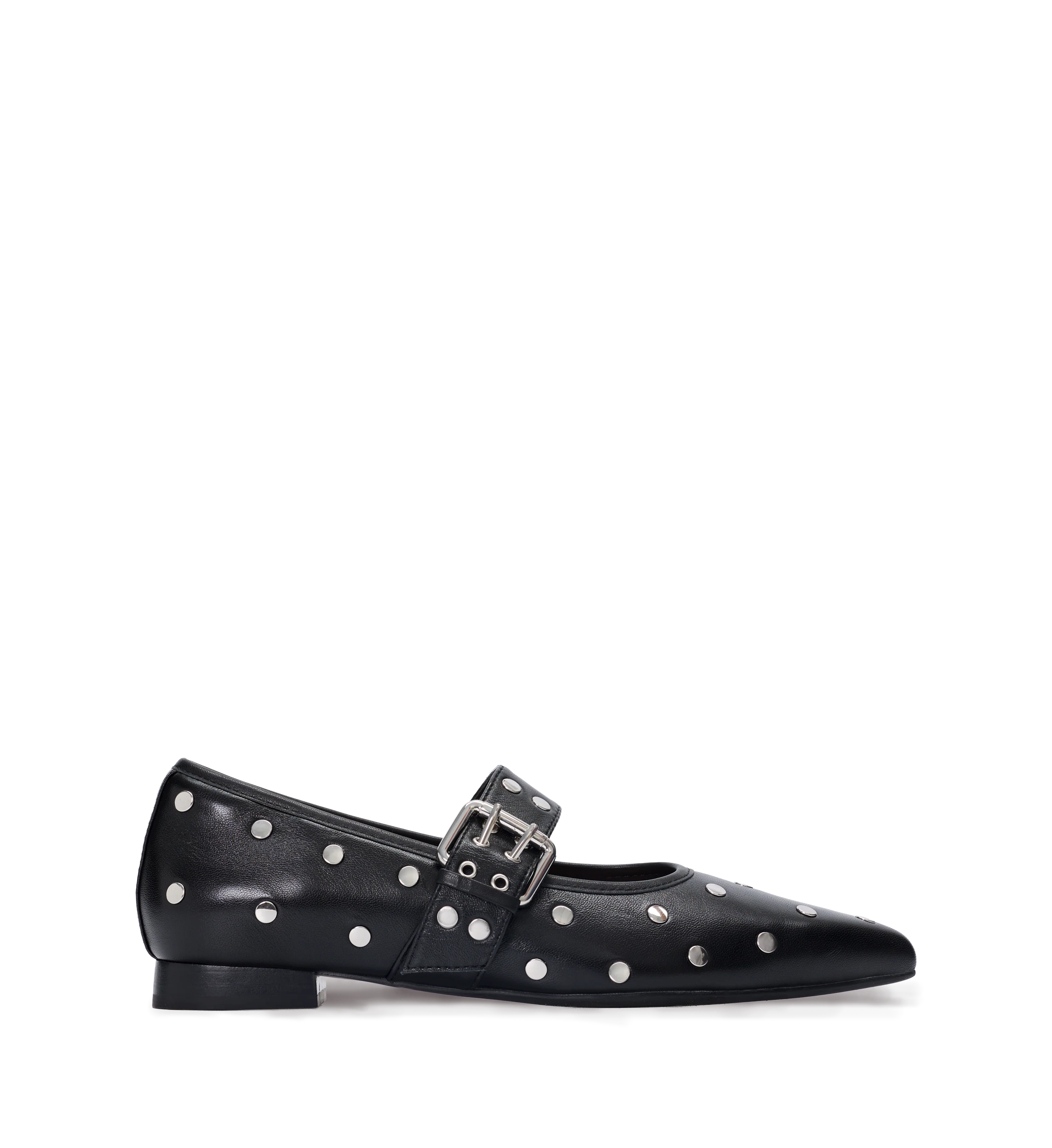 Fantail Black Leather & Hardware Ballet Flats