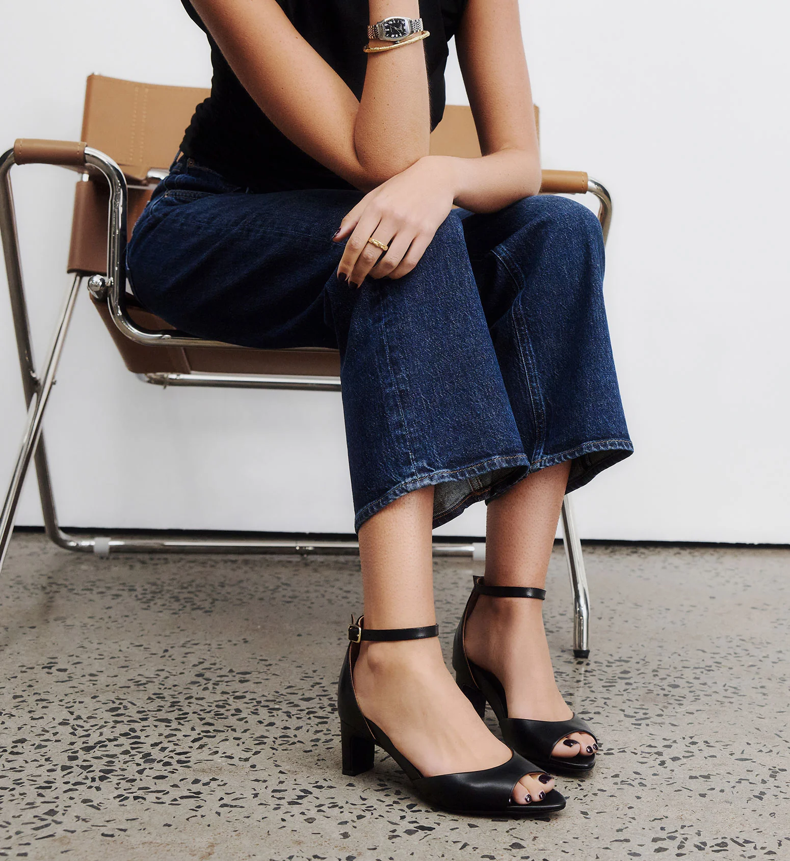 Sula Black Leather Low Heels