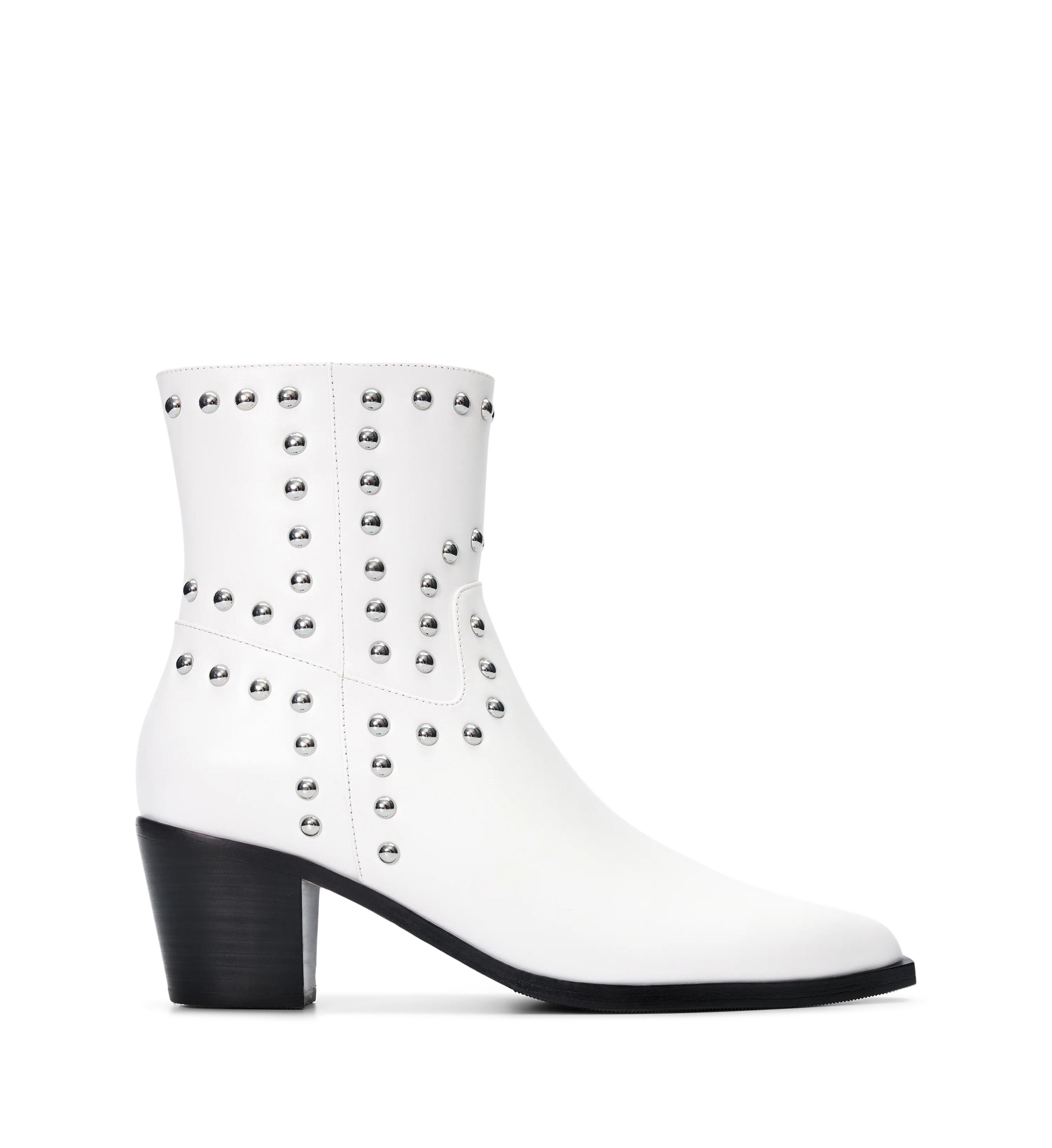 Tetraka White Leather & Hardware Heeled Boots