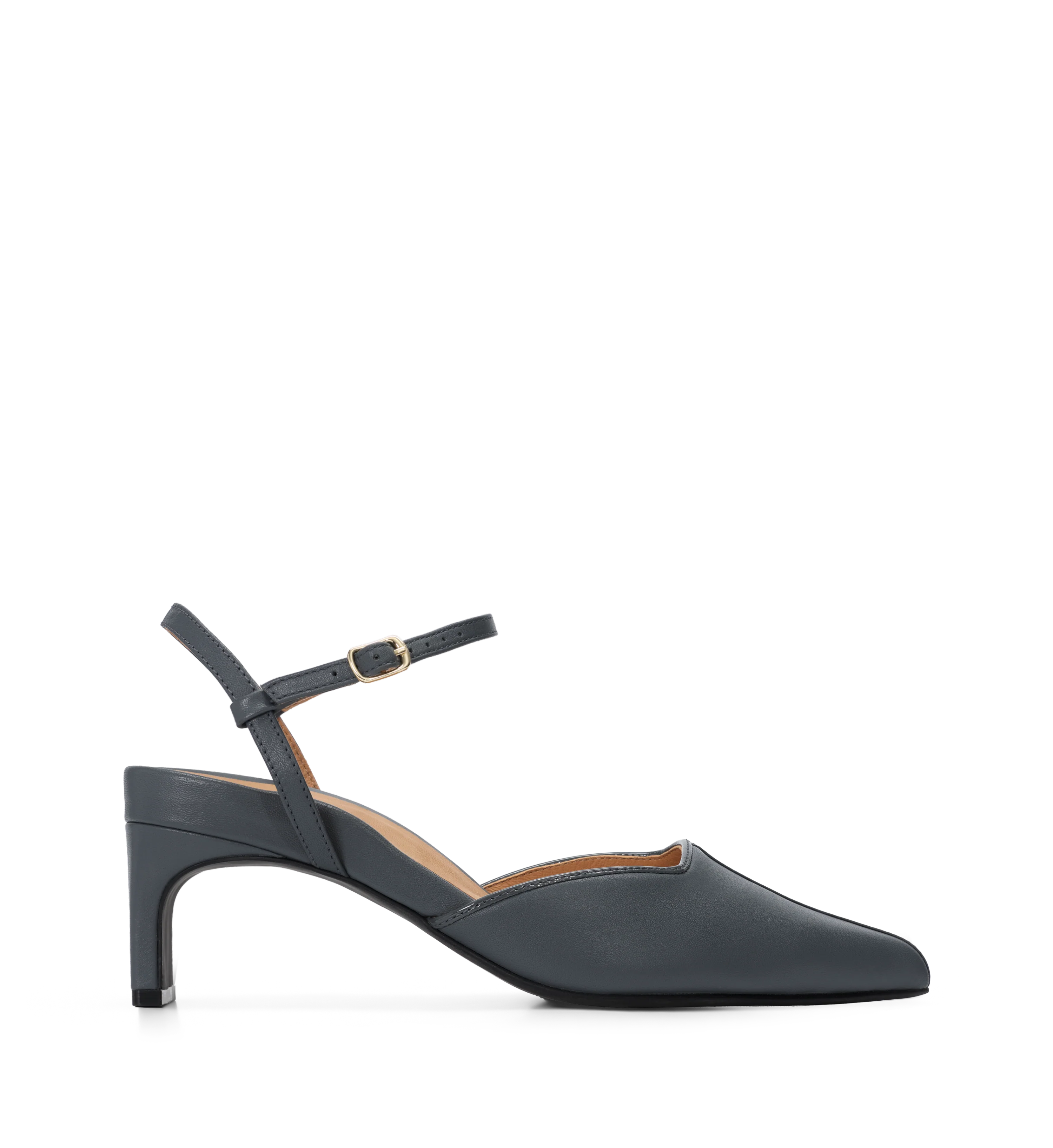 Sibia Graphite Grey Leather & Patent Leather Low Heels