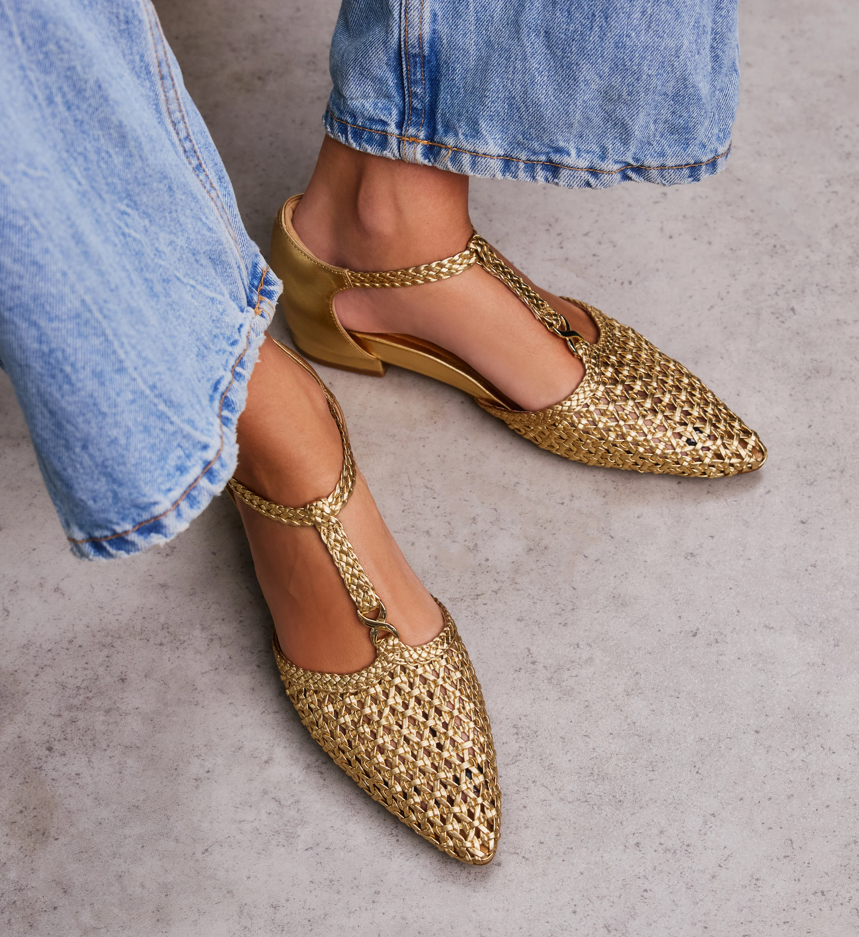 Avocet Gold Woven Leather & Hardware Flats