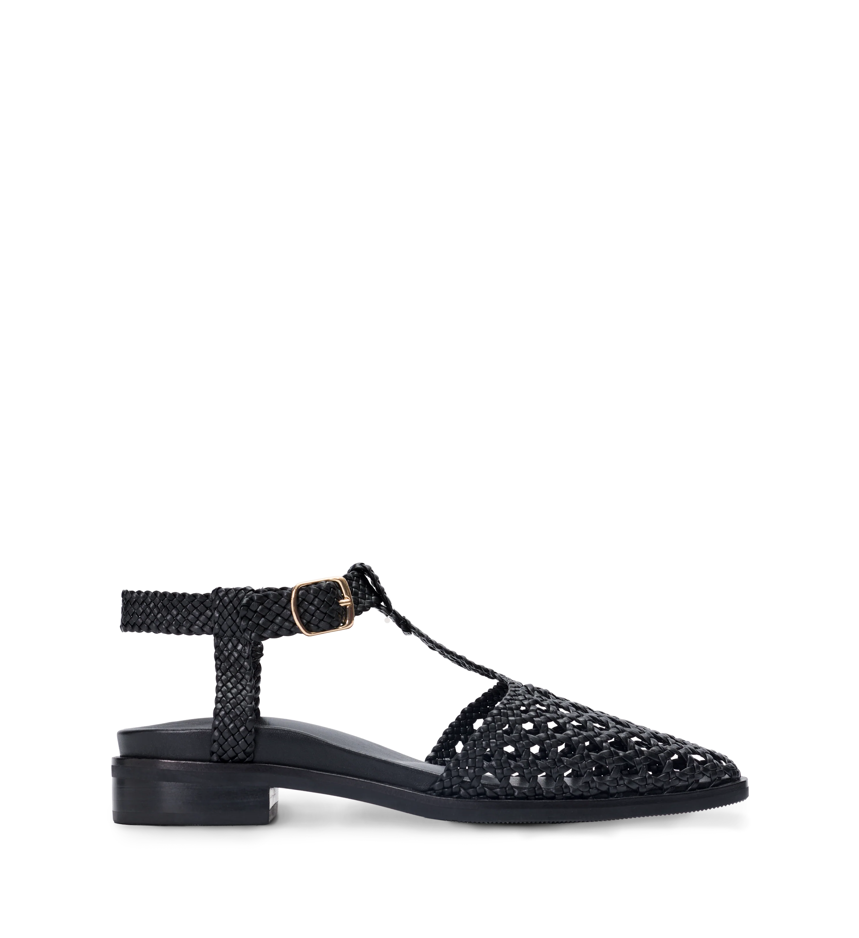 Budgie Black Woven Leather Casual Flats
