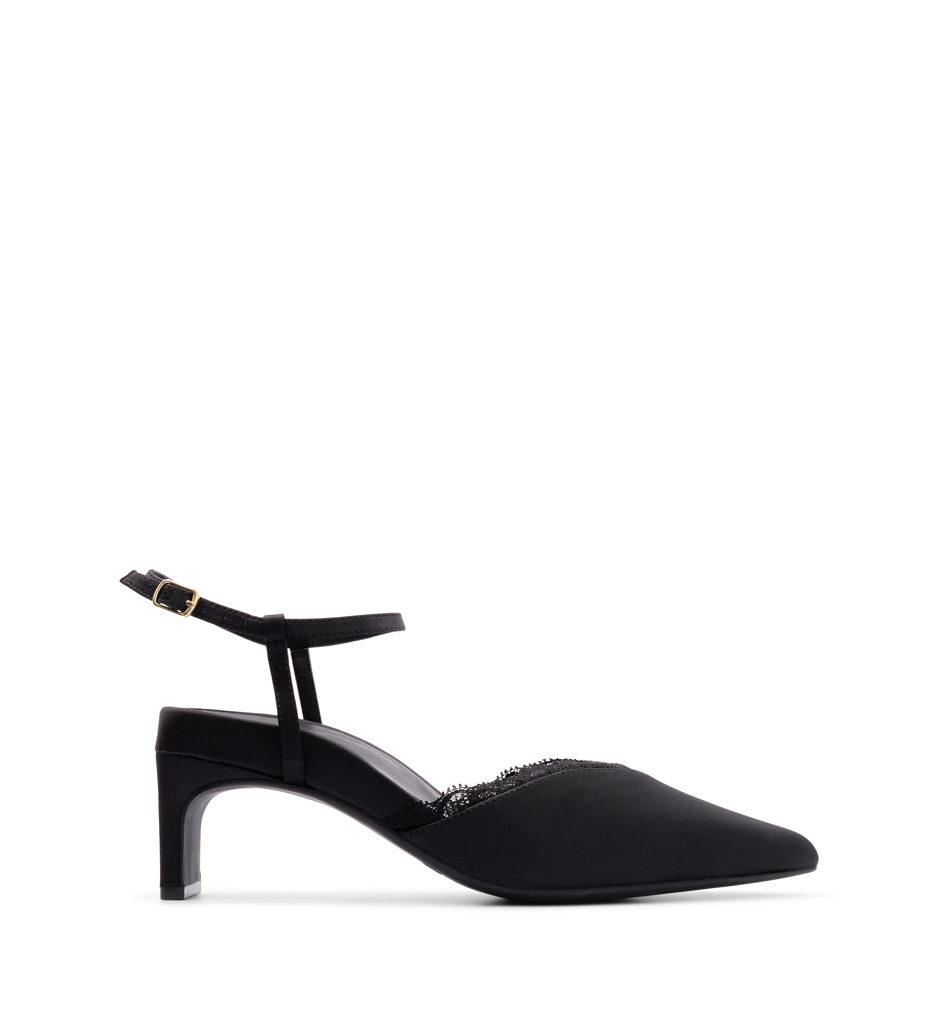Whinchat Black Satin Low Heels