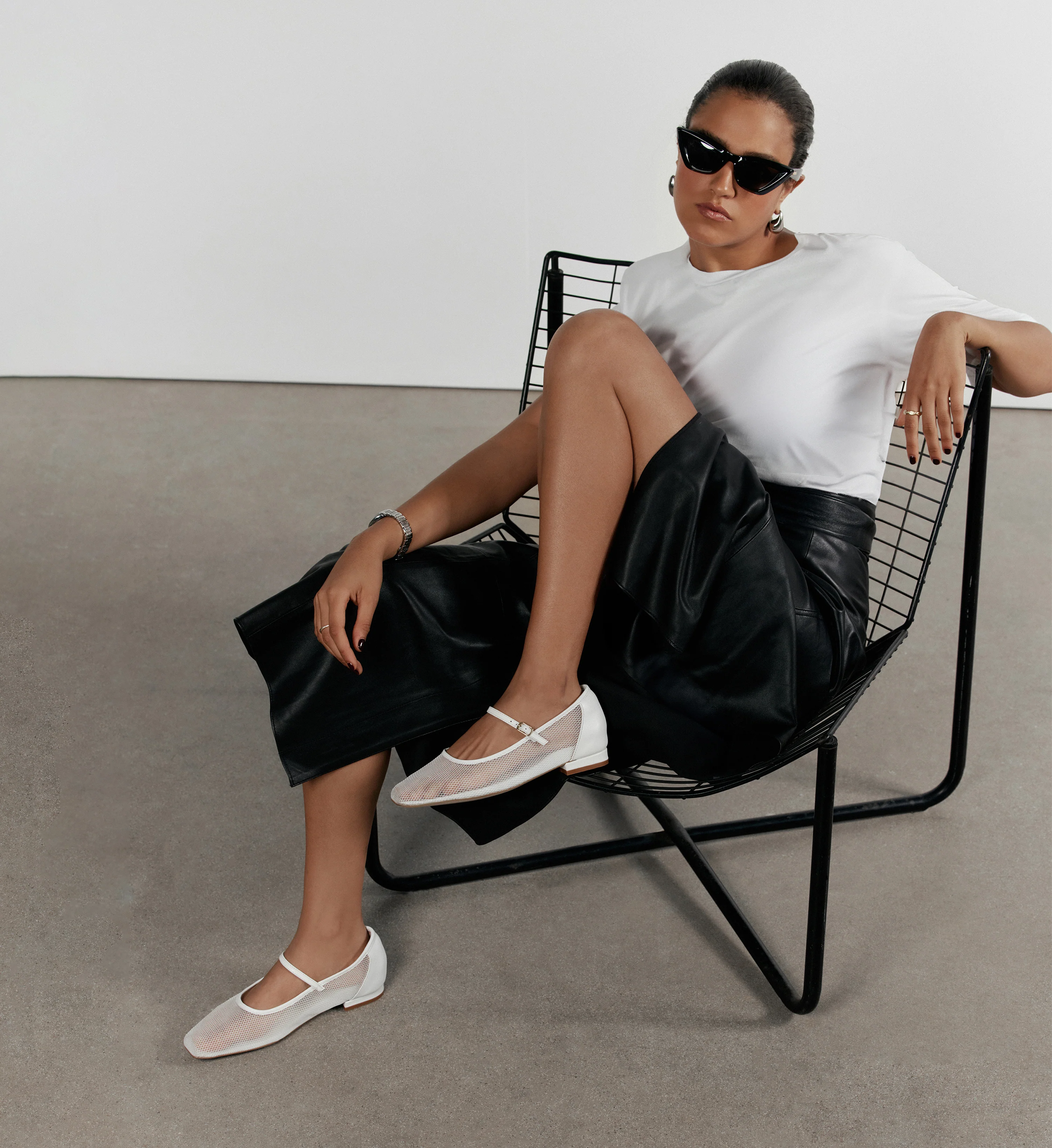 Surfbird White Leather & Mesh Ballet Flats