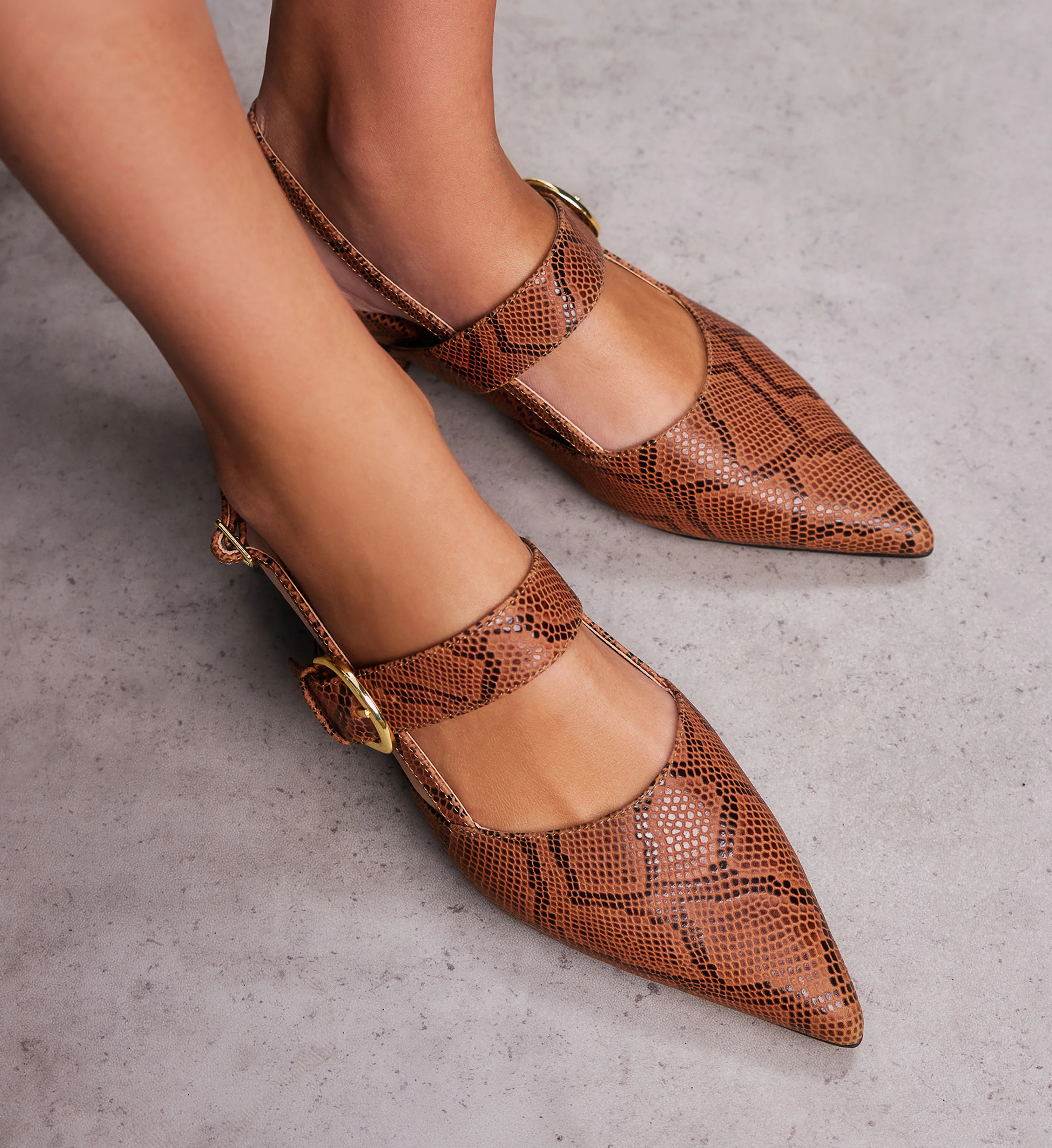 Eider Tan Snake Emboss Leather Flats