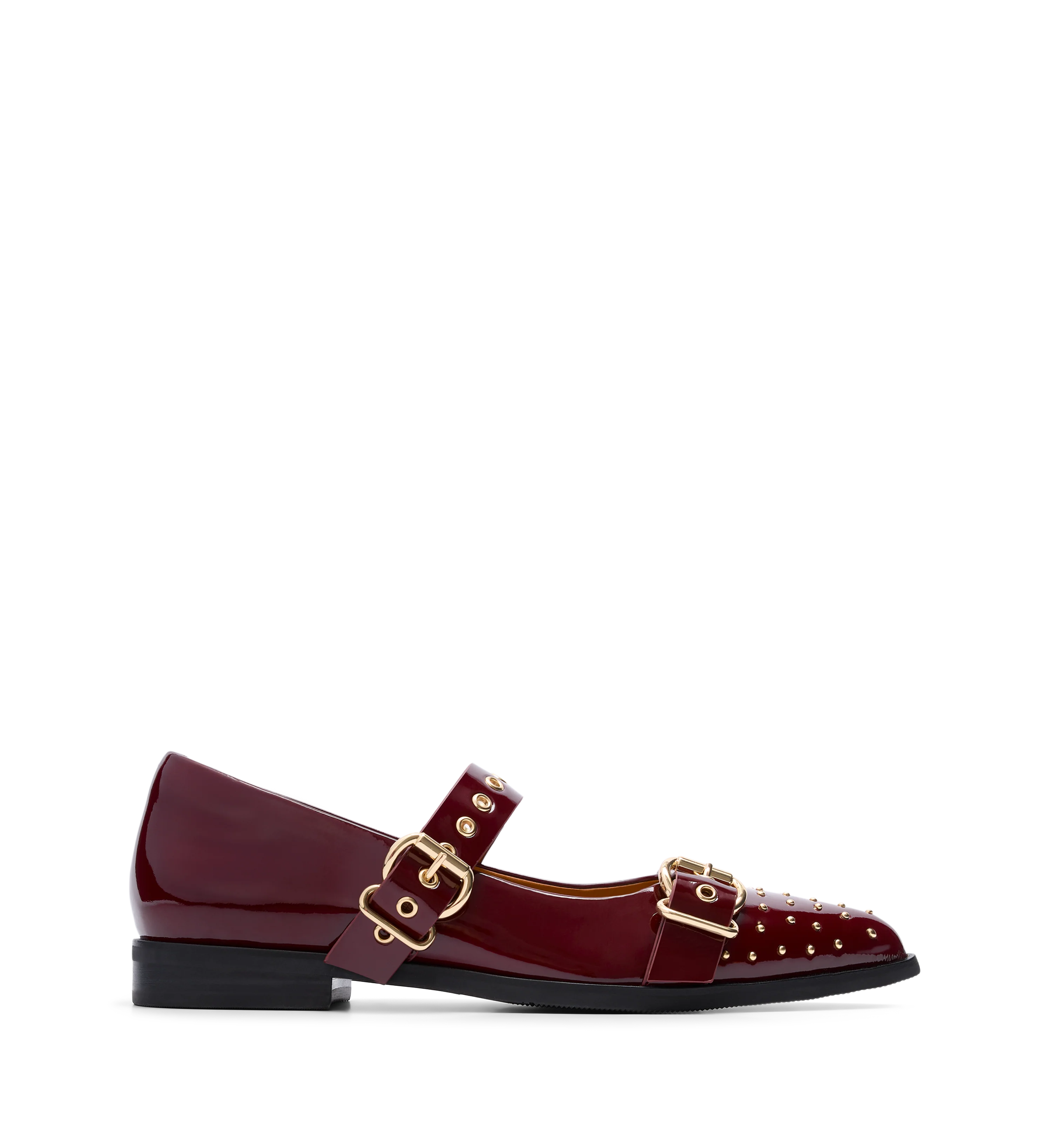 Rissa Dark Cherry Red Patent Leather & Hardware Flats