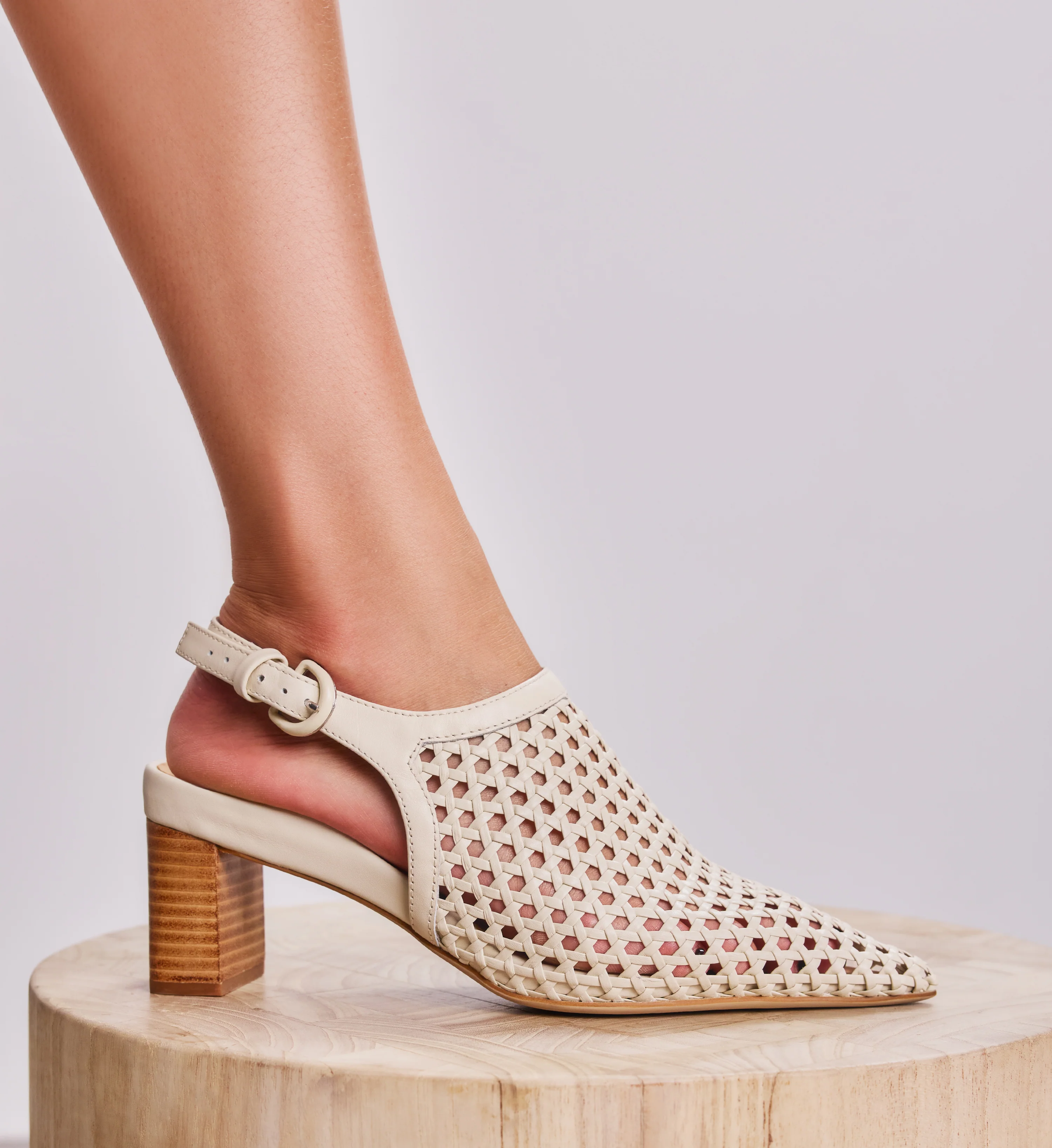 Gannet Ecru Woven Leather Low Heels