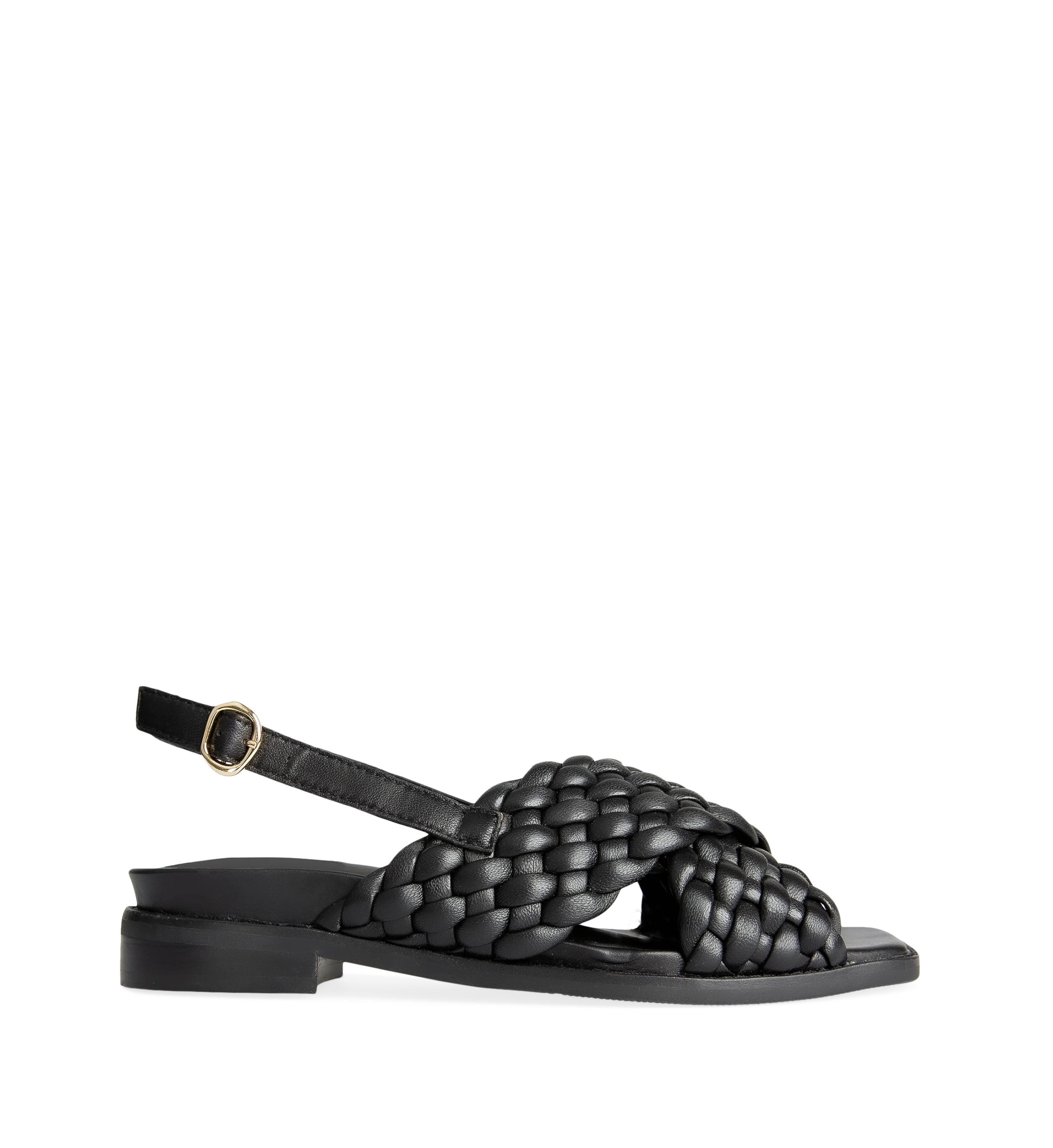 Galosh Black Leather Flat Sandals