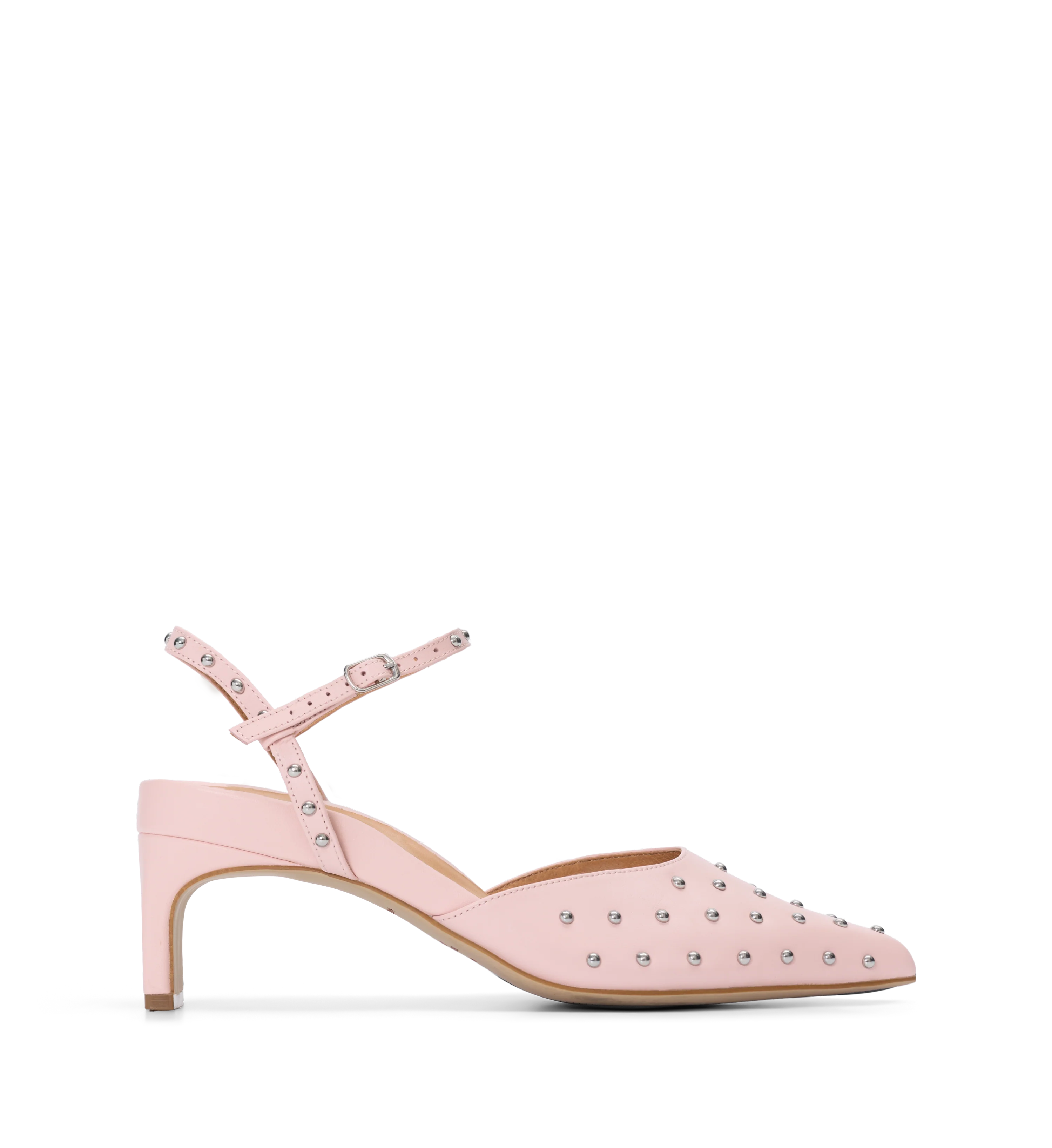 Cygnini Powder Pink Leather & Hardware Low Heels