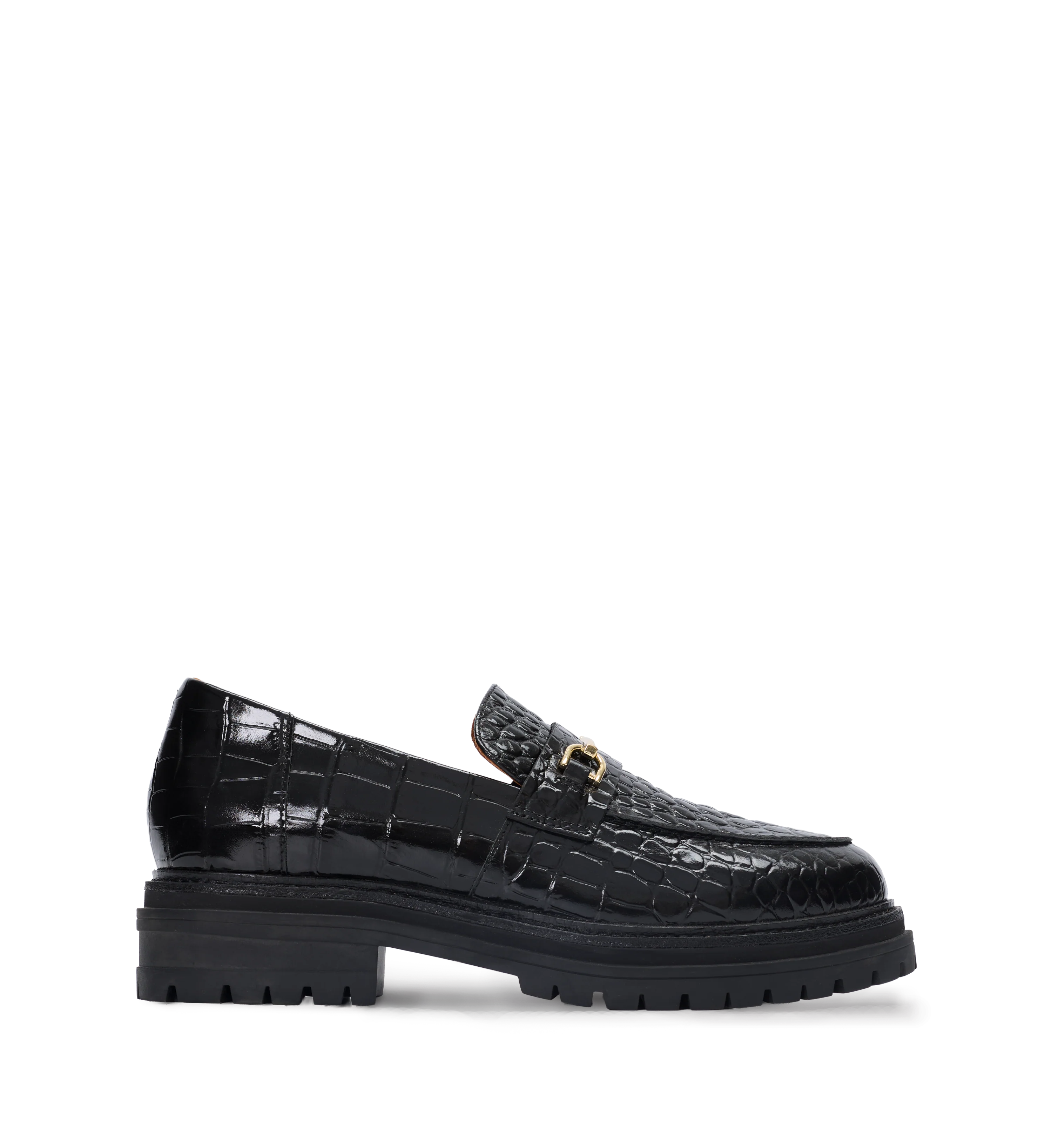 Wedgebill Black Croc Emboss Leather & Hardware Loafers