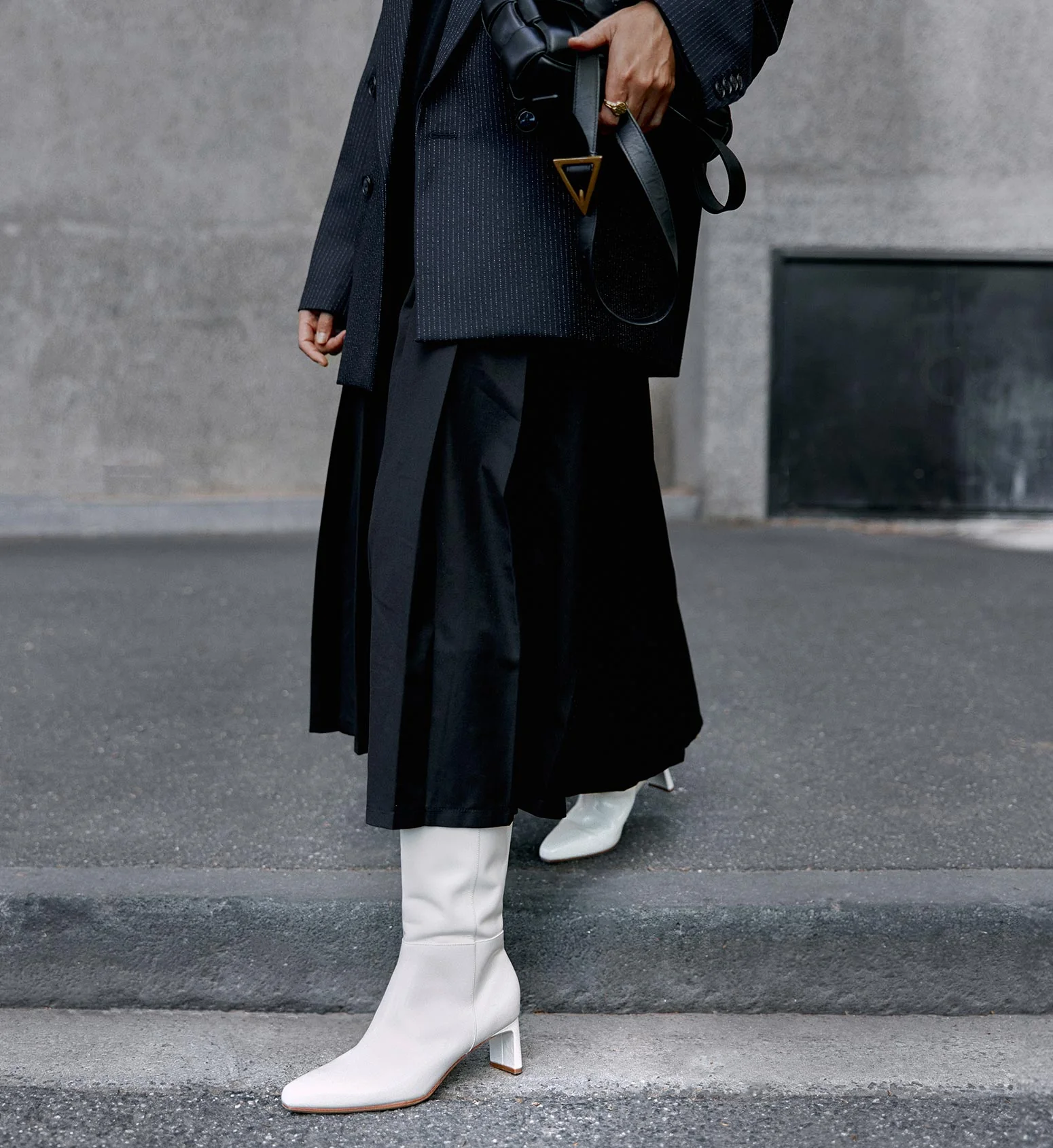 Cacique White Boxed Leather Knee High Boots