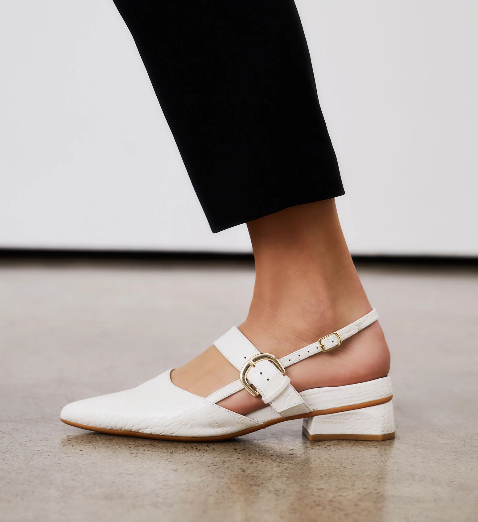 Eider White Croc Emboss Leather Flats