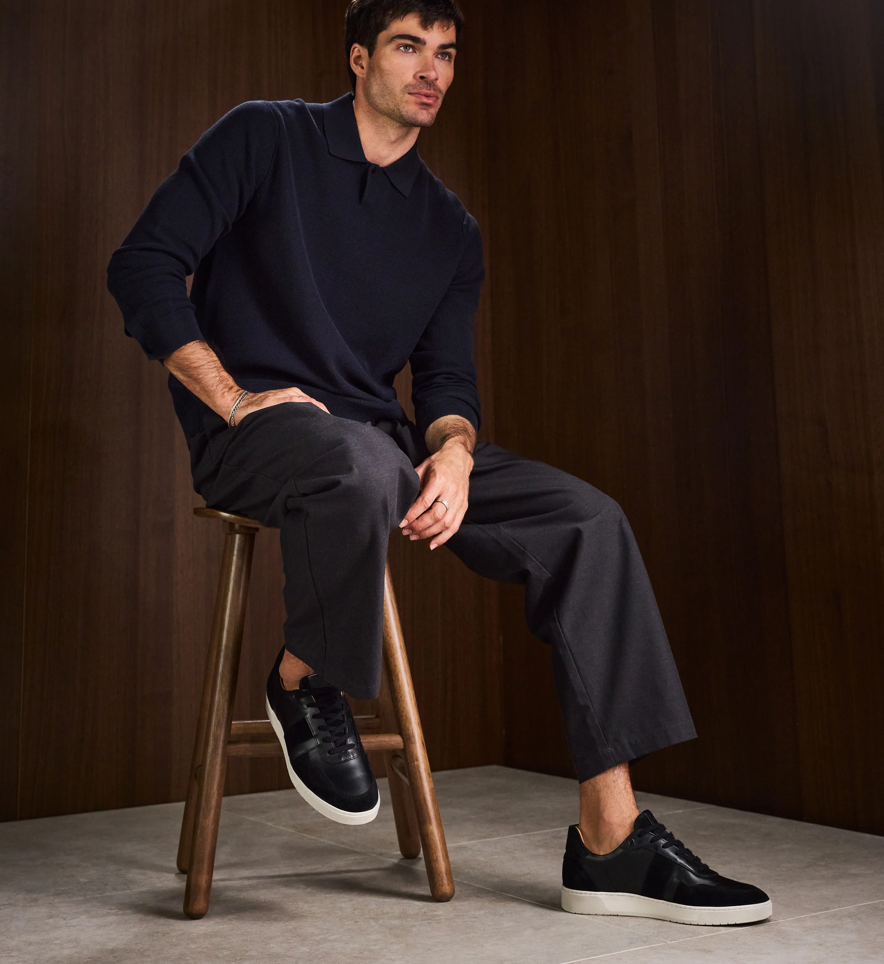 Caesium Black Leather & Off White Sole Sneakers