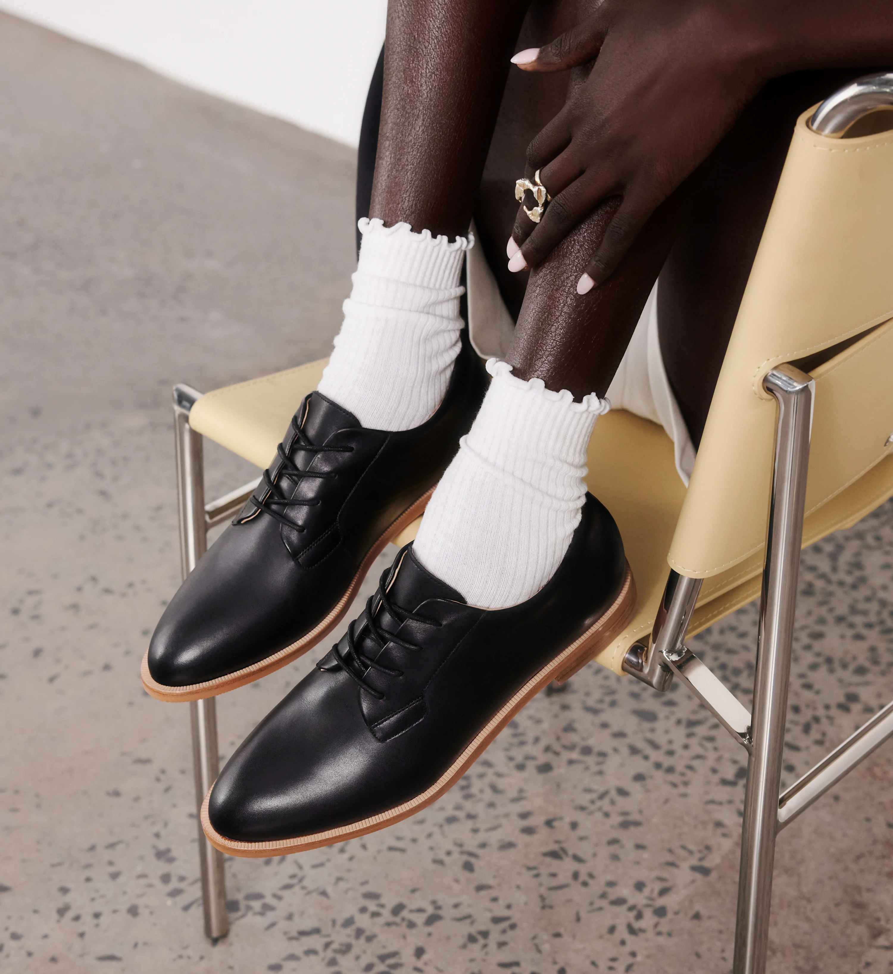 Nandu Black Leather Lace Up Flats