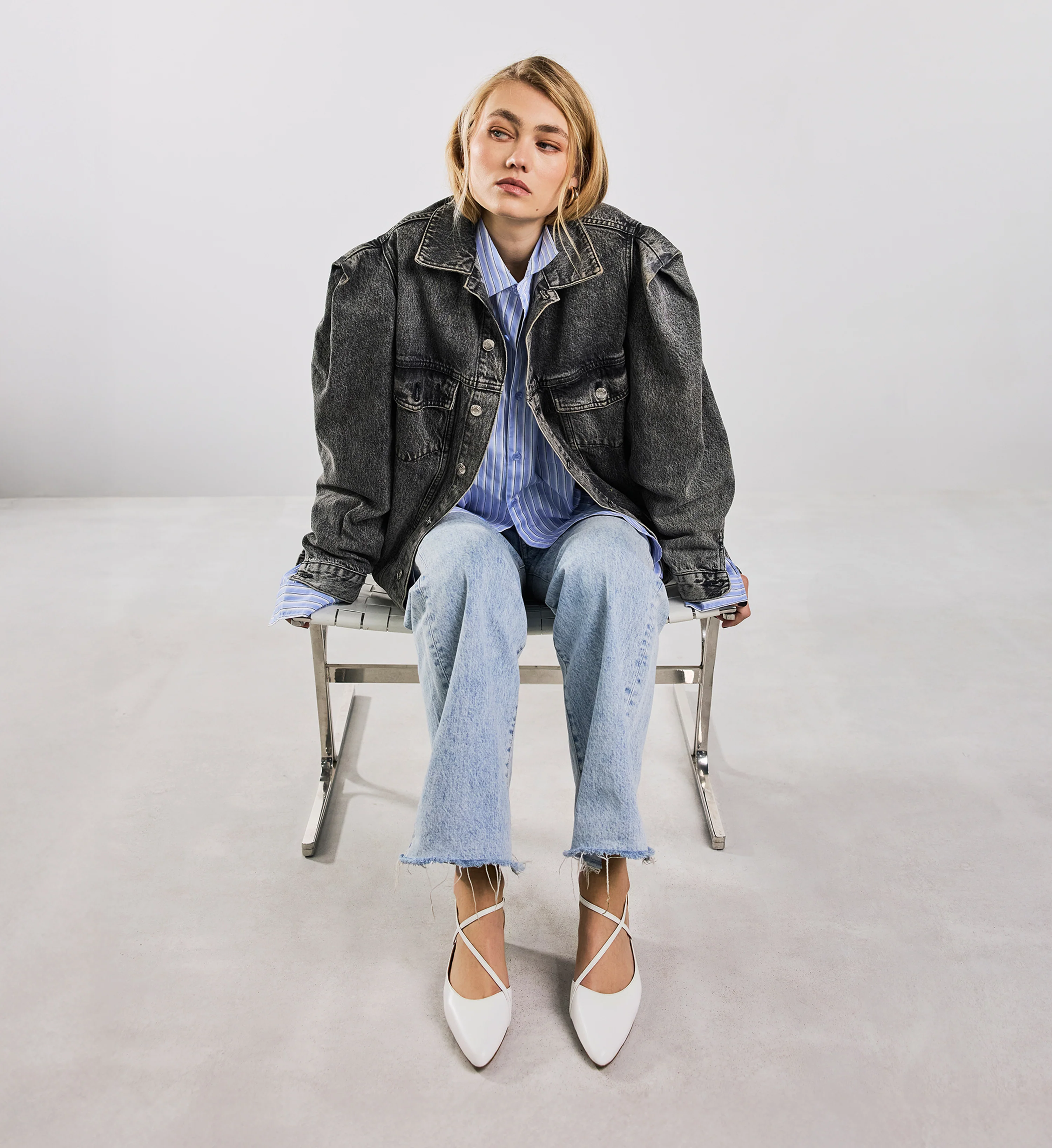 Skylark White Leather Corporate Flats