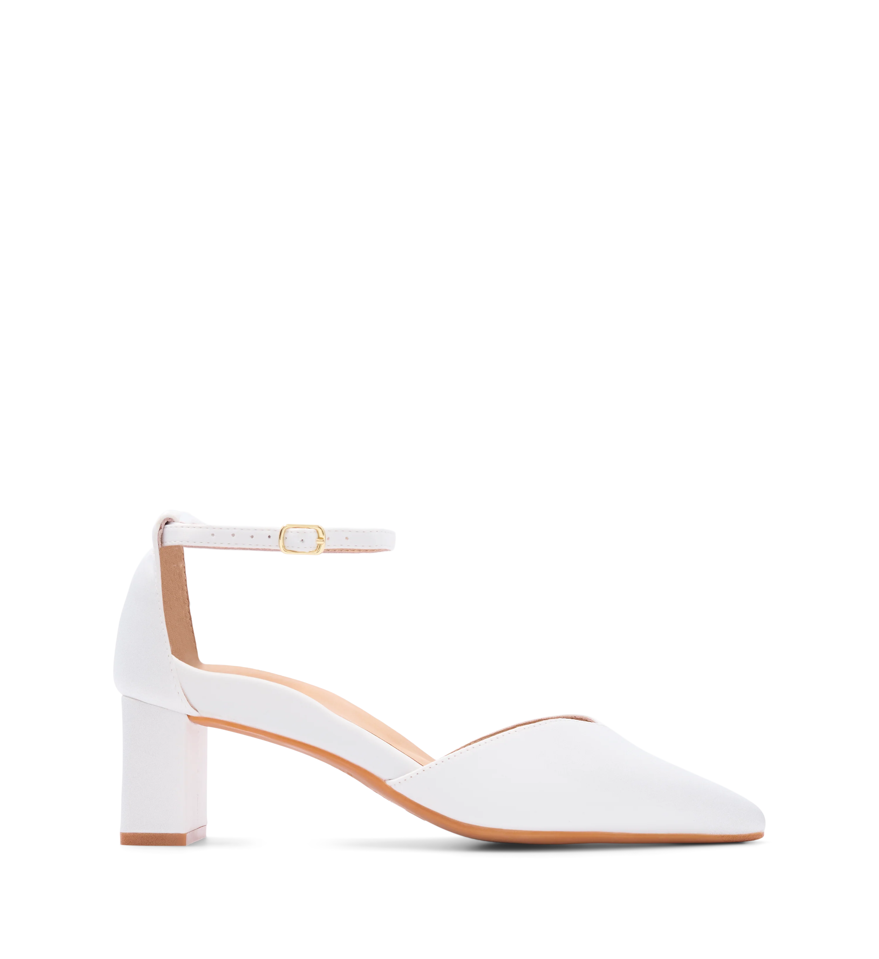 Buteo White Satin Low Heels