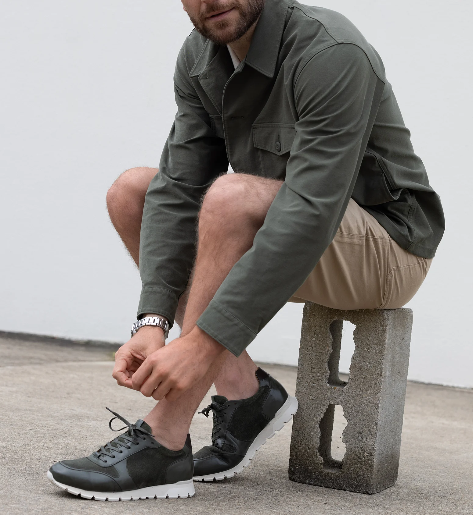 Erbium Khaki Leather & Nubuck Sneakers