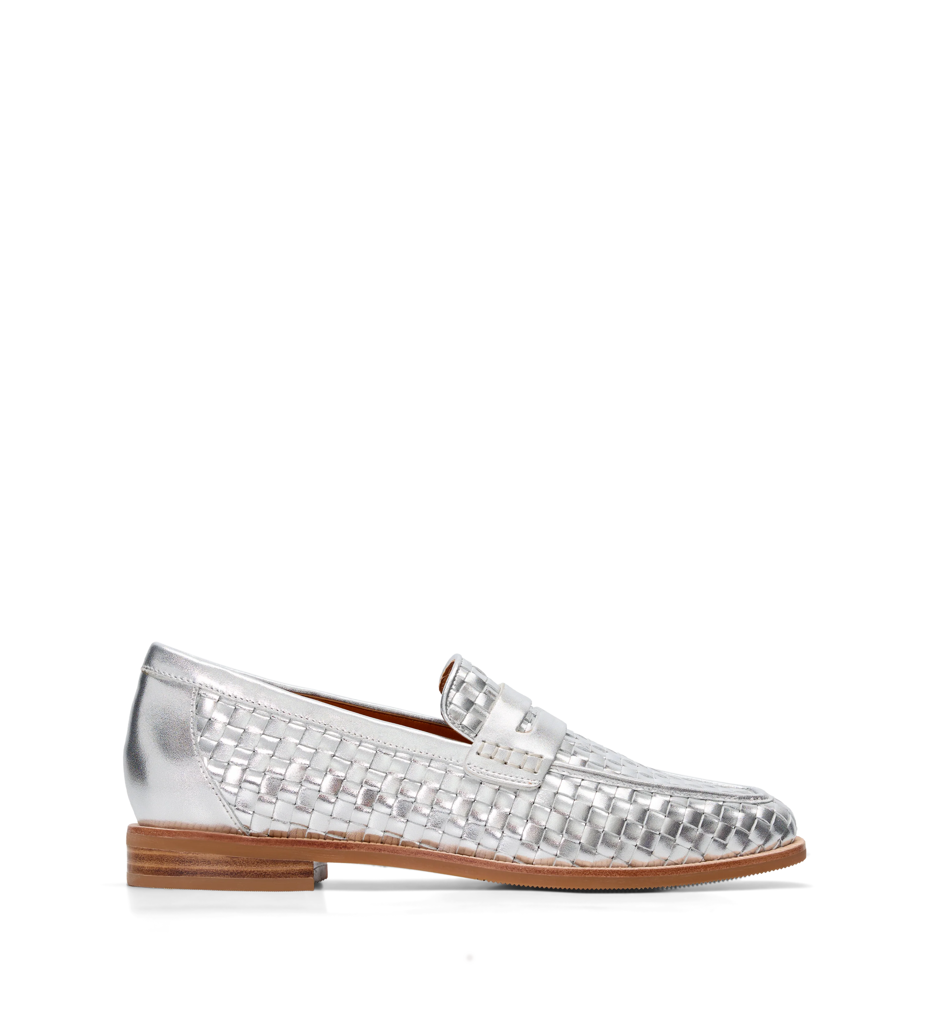 Maleo Silver Woven Leather Loafers