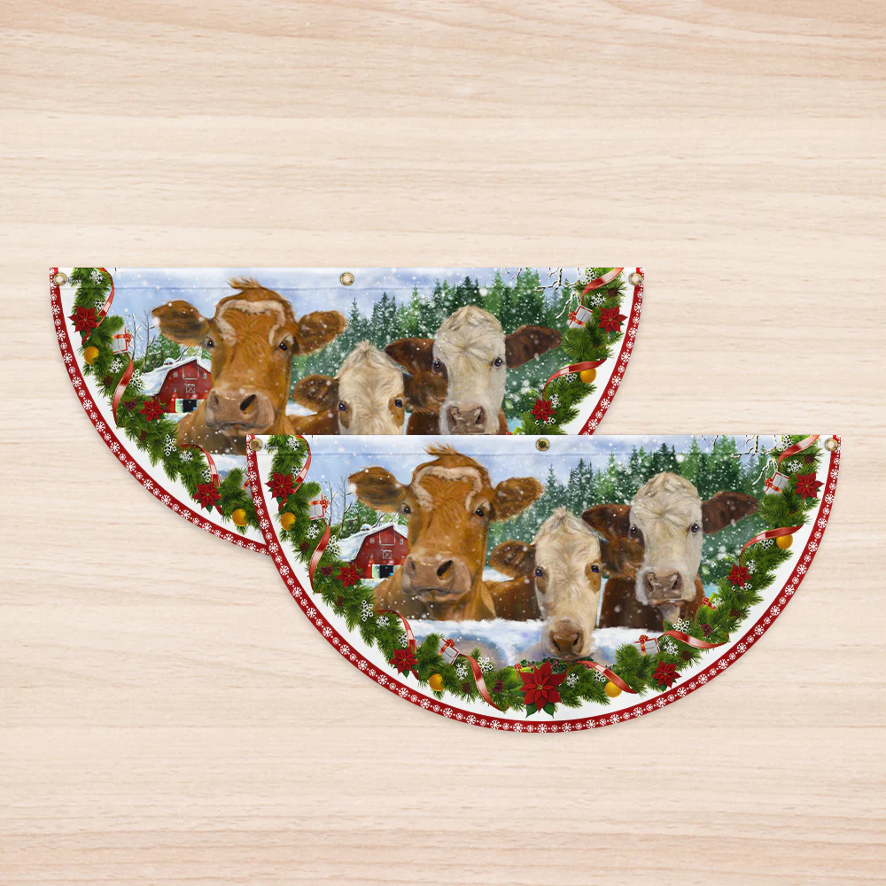 Cow Cattle Christmas Farm Non-Pleated Fan Flag