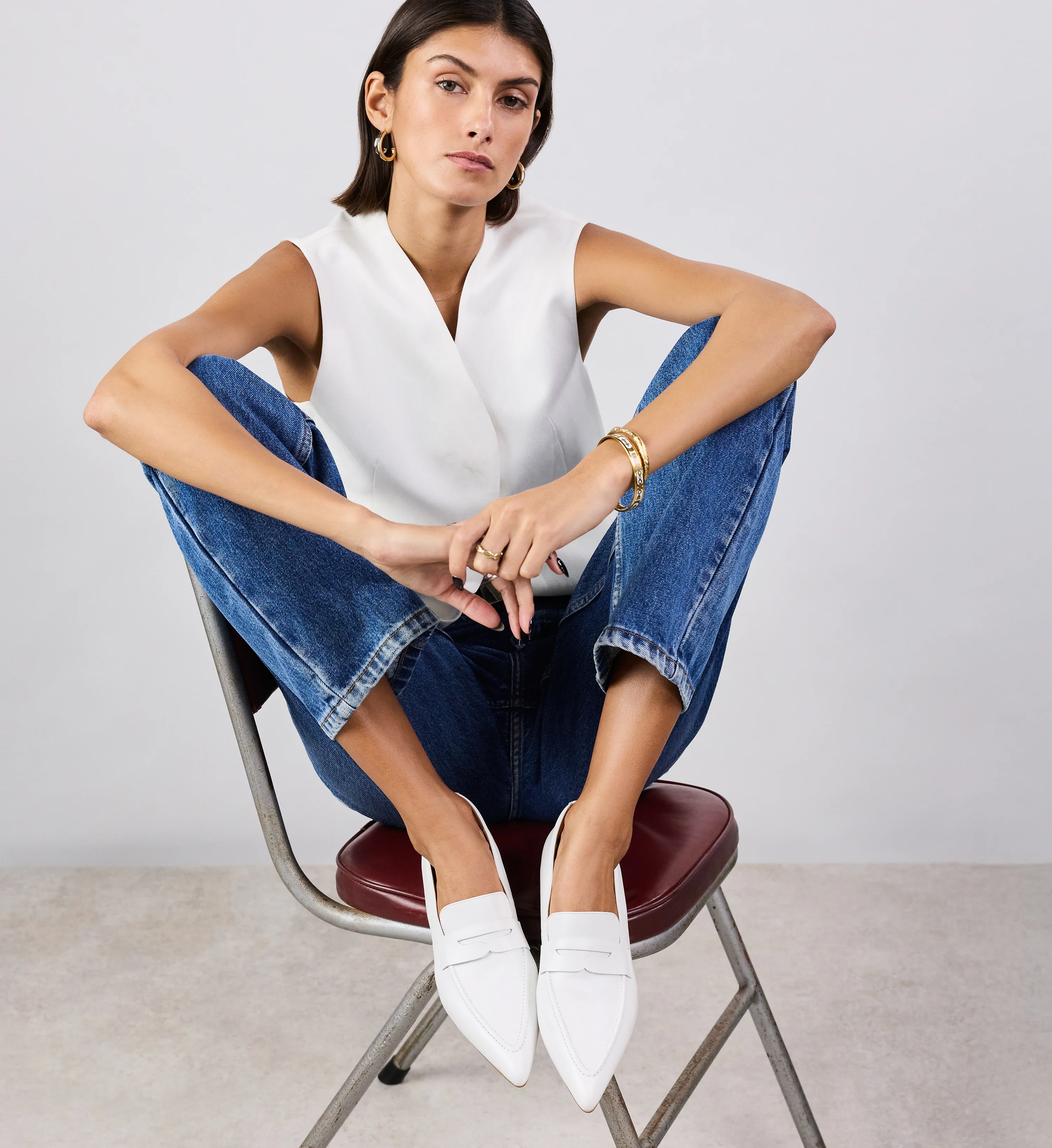 Ninox White Leather Loafers