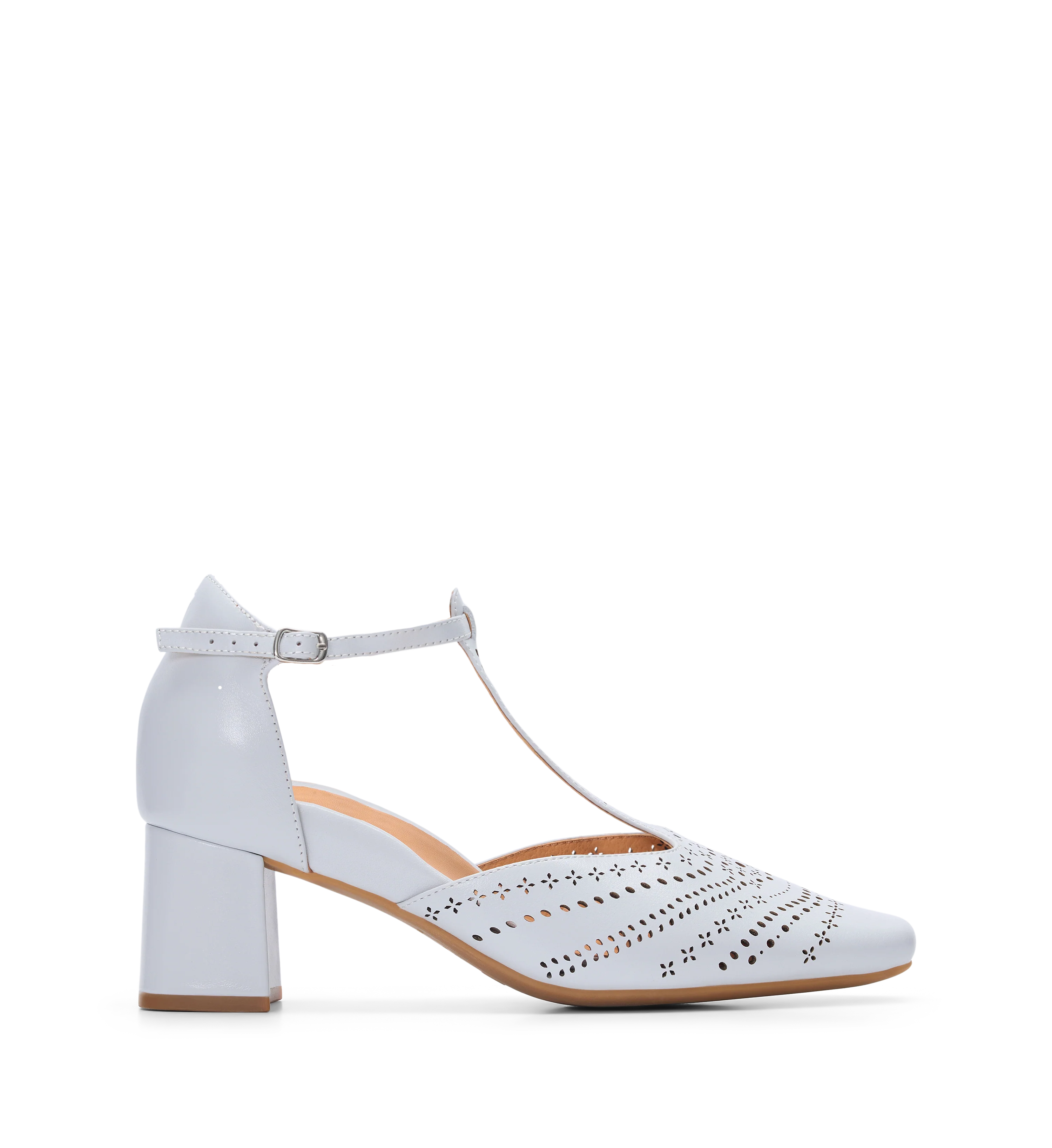 Grosbeak Ice Blue Leather & Brogue Detail Low Heels