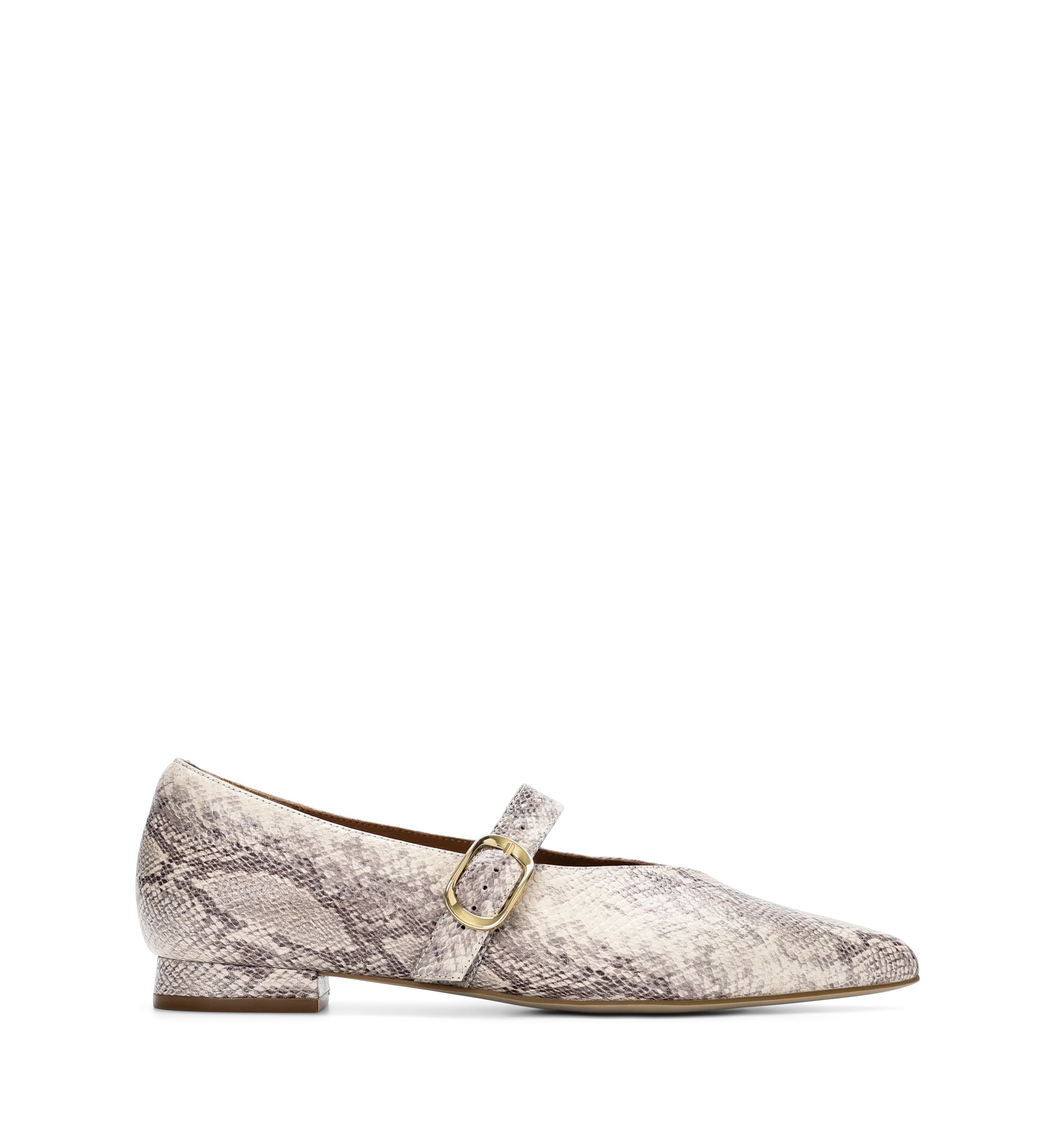 Freira Beige Snake Emboss Leather Ballet Flats