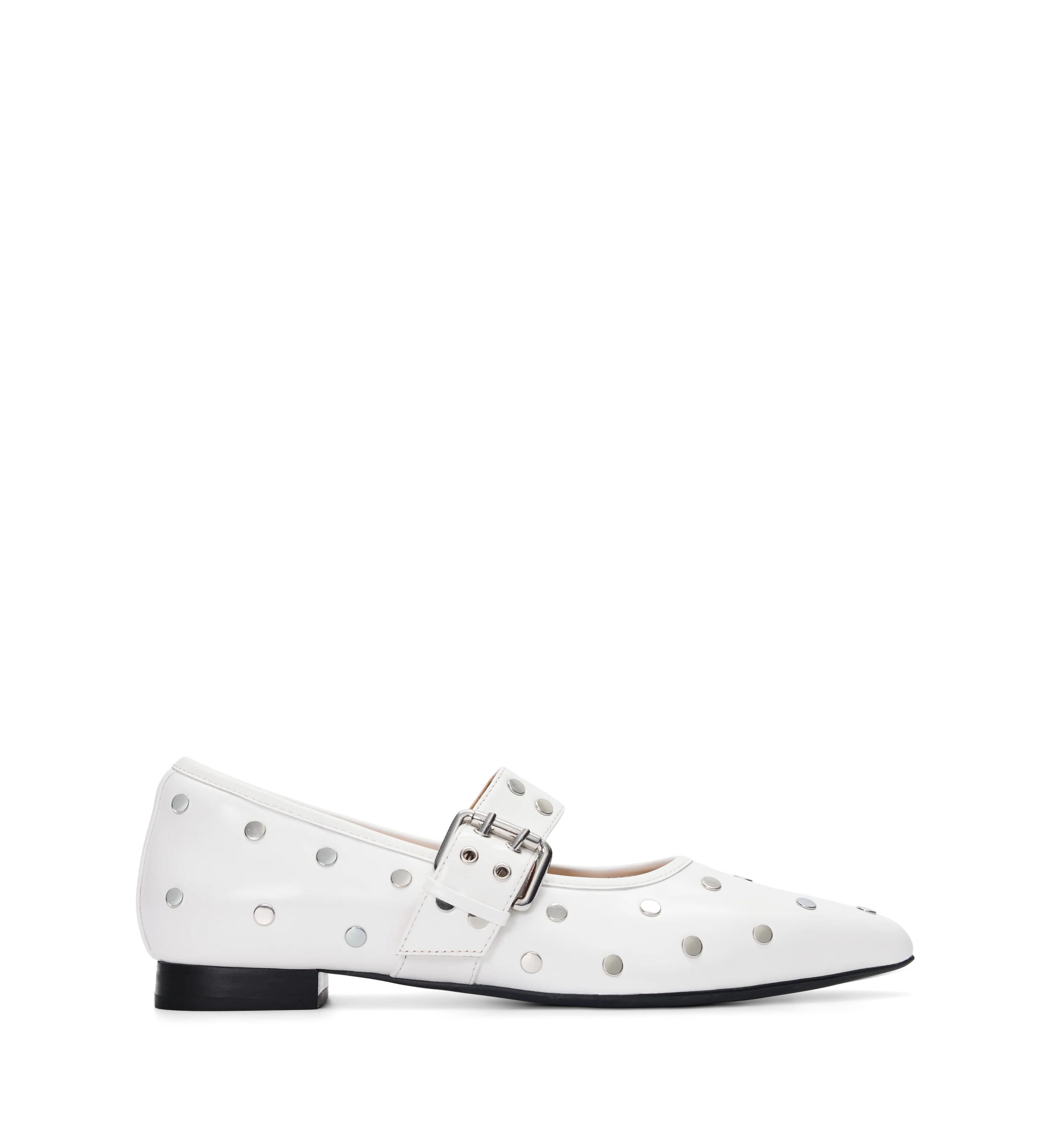 Fantail White Leather & Hardware Ballet Flats