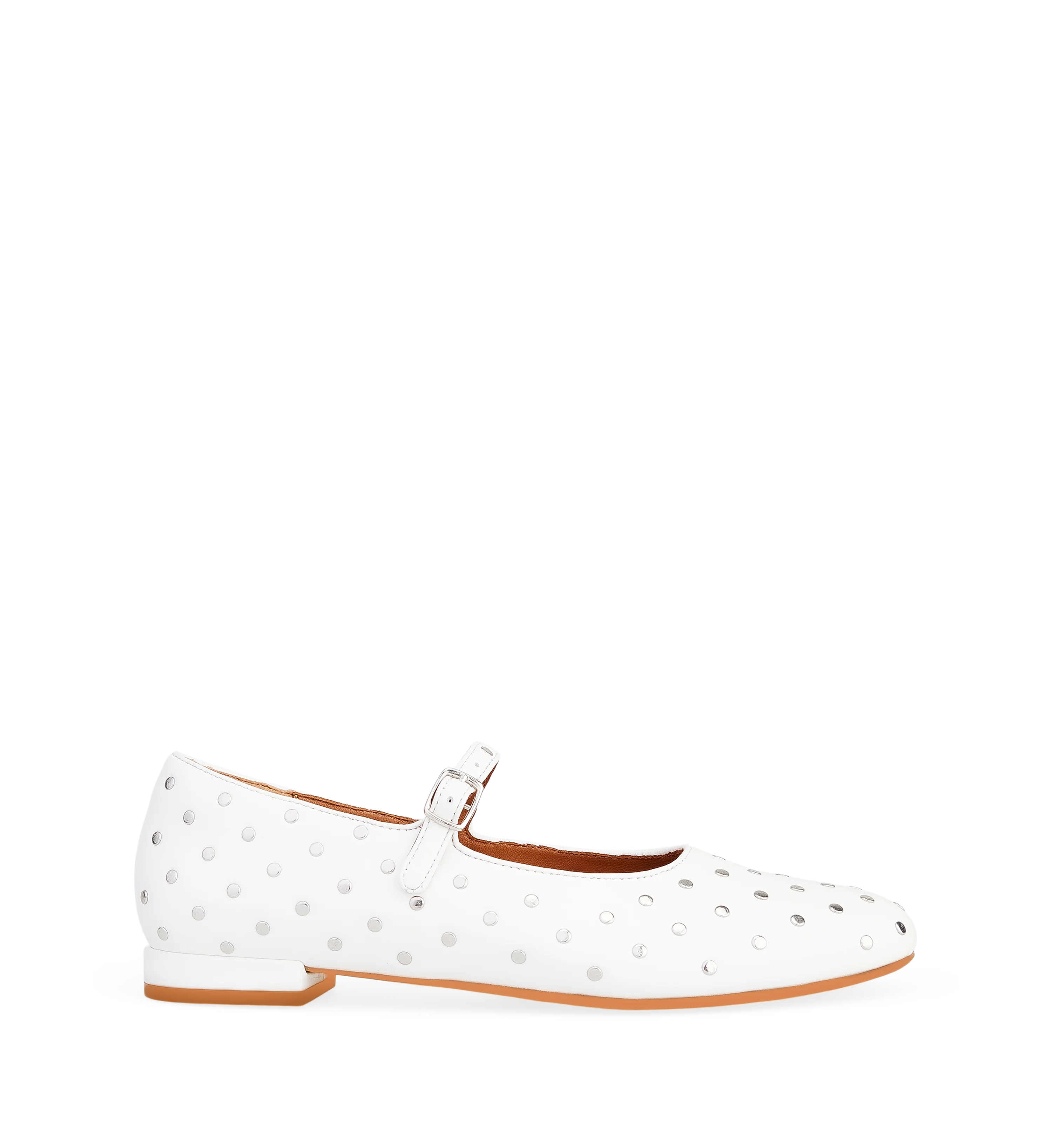 Whydah White Leather & Hardware Ballet Flats