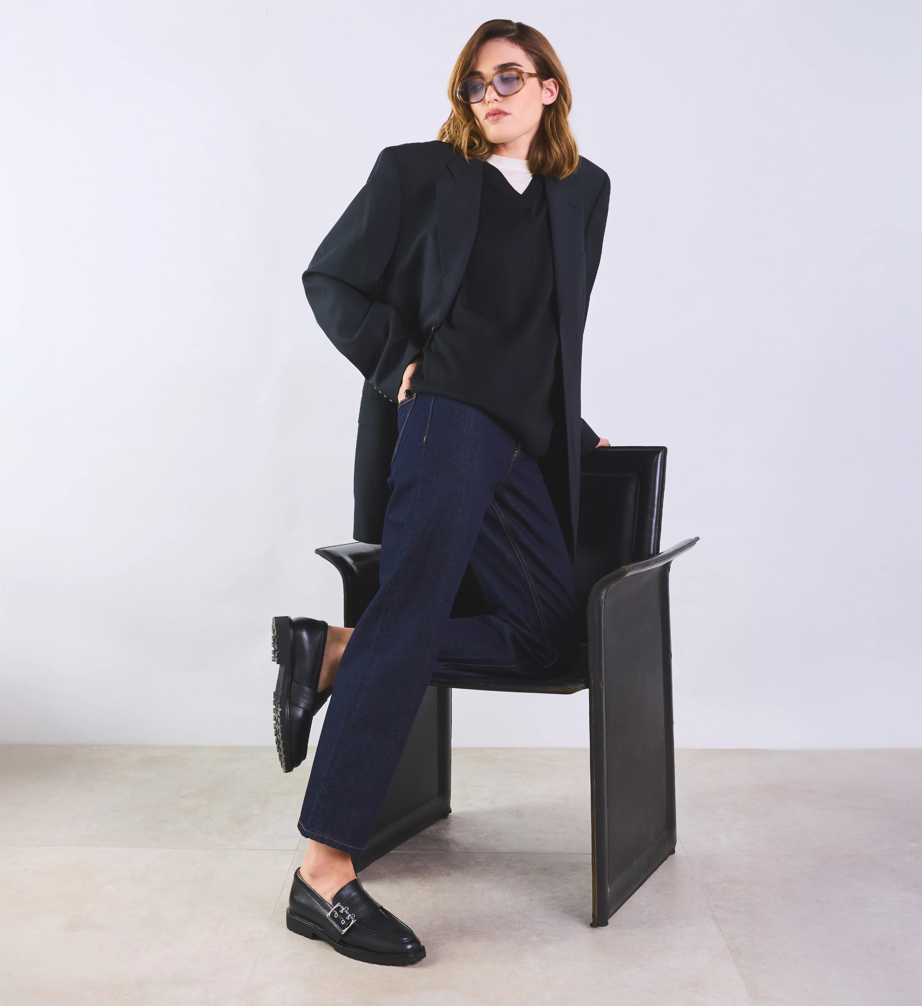 Dovekie Black Leather & Hardware Loafers