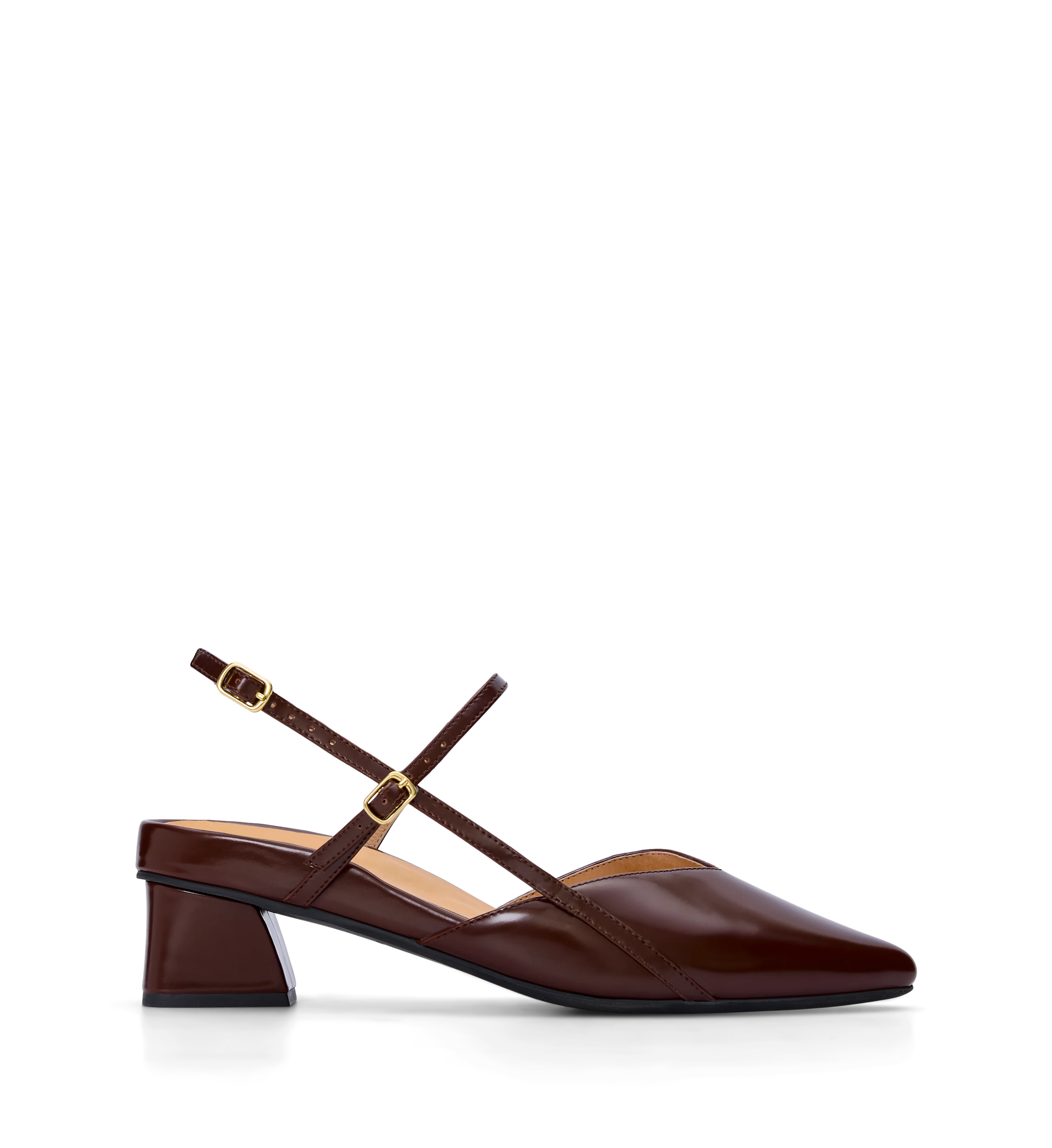 Nene 2 Dark Walnut Brown Boxed Leather Low Heels