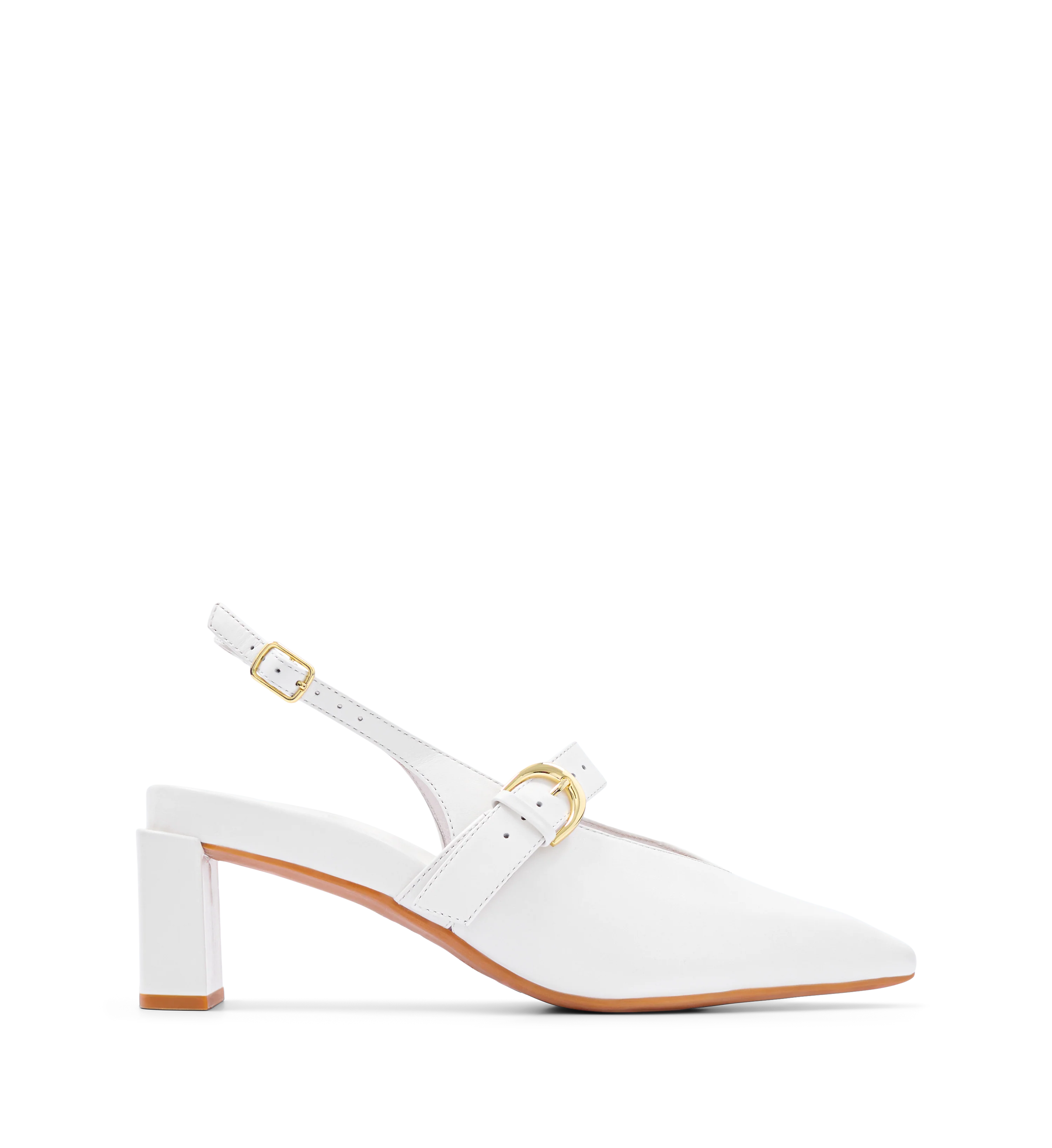 Eyas White Leather Low Heels