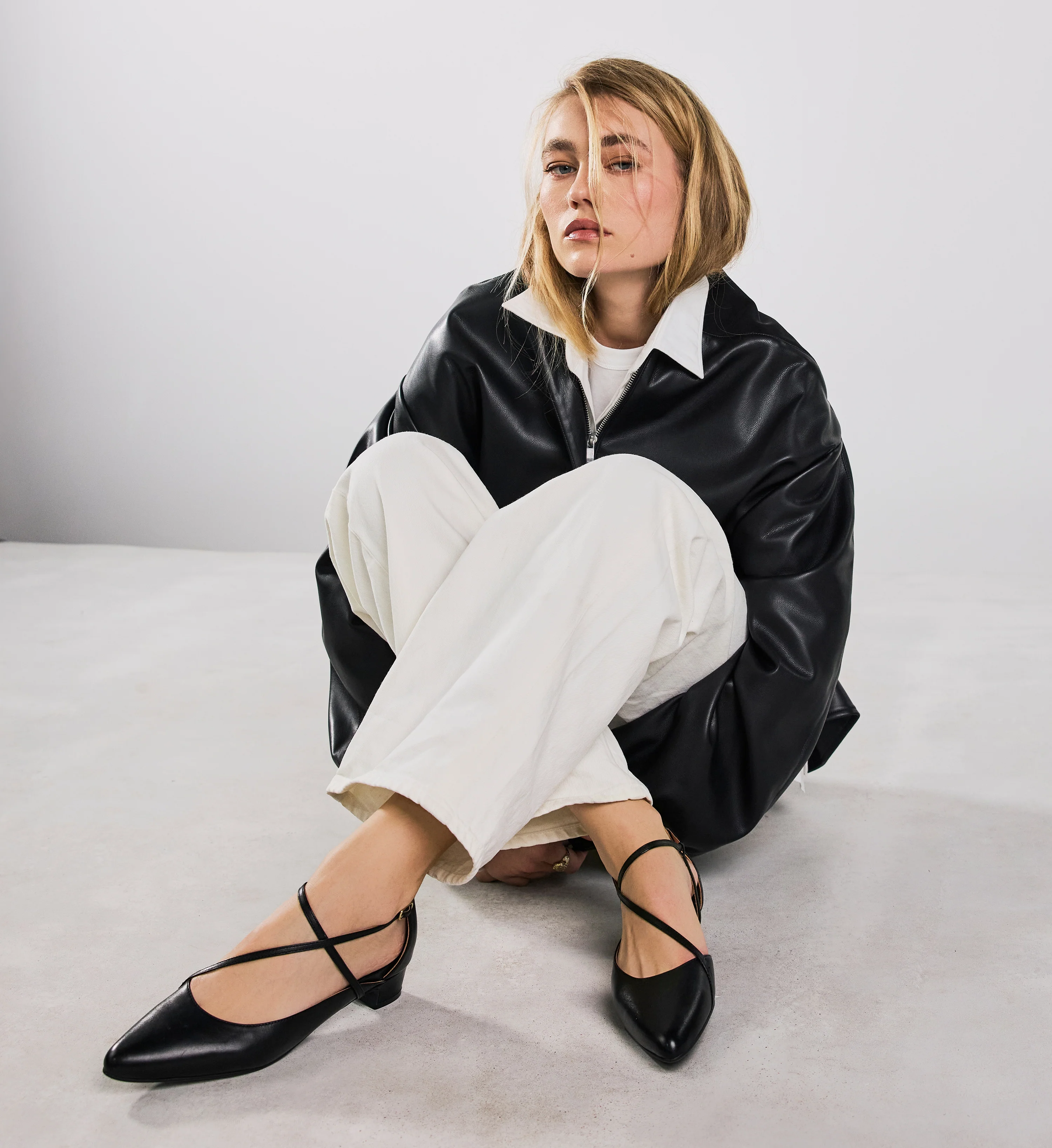 Skylark Black Leather Corporate Flats