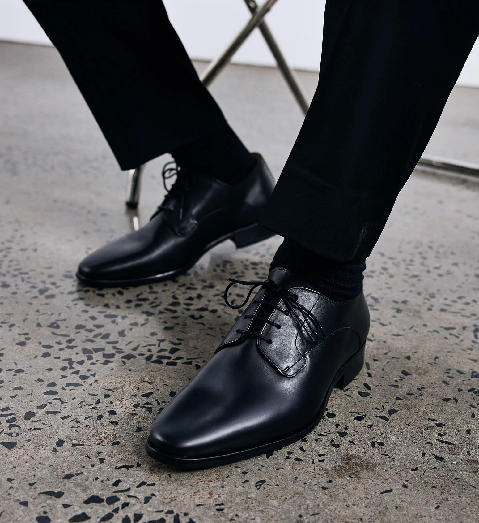 Carbon Black Leather Lace Up Dress Shoes