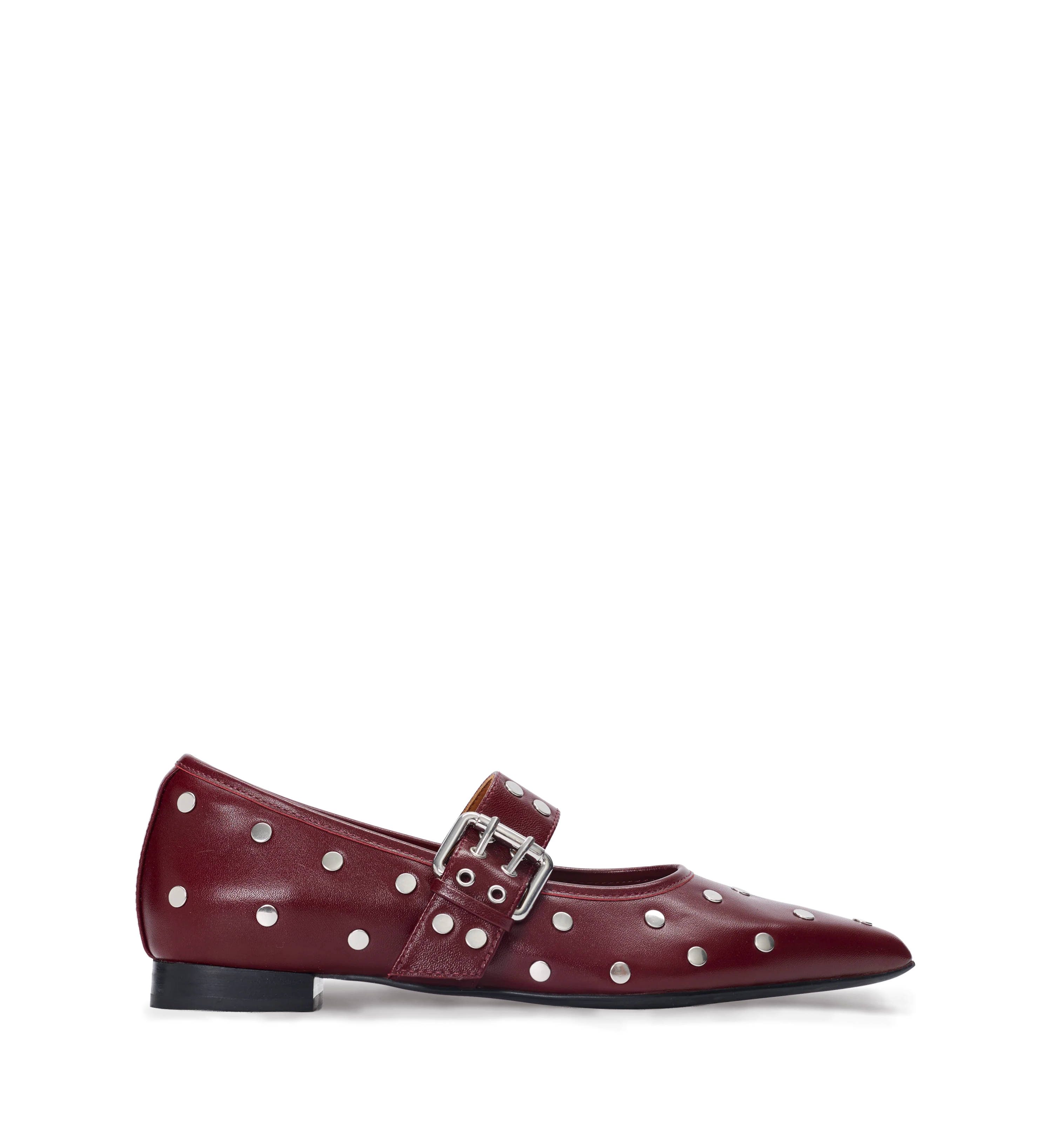 Fantail Dark Cherry Red Leather & Hardware Ballet Flats
