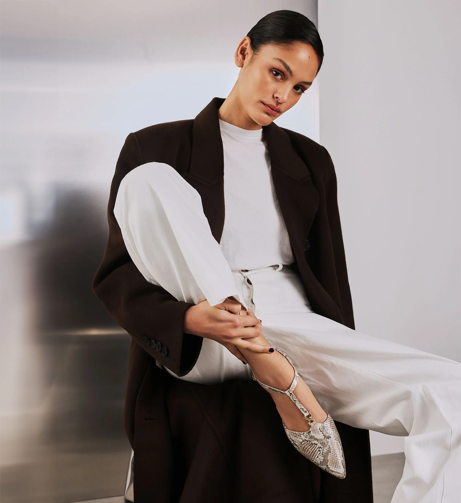 Avocet Gold Snake Emboss Leather & Hardware Flats