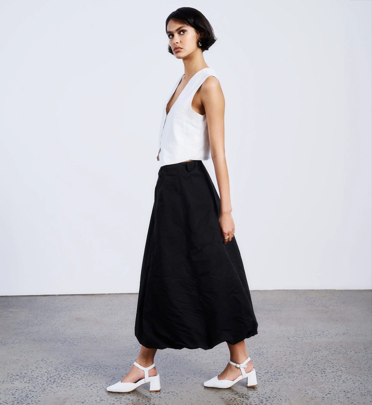 Nighthawk White Leather Low Heels