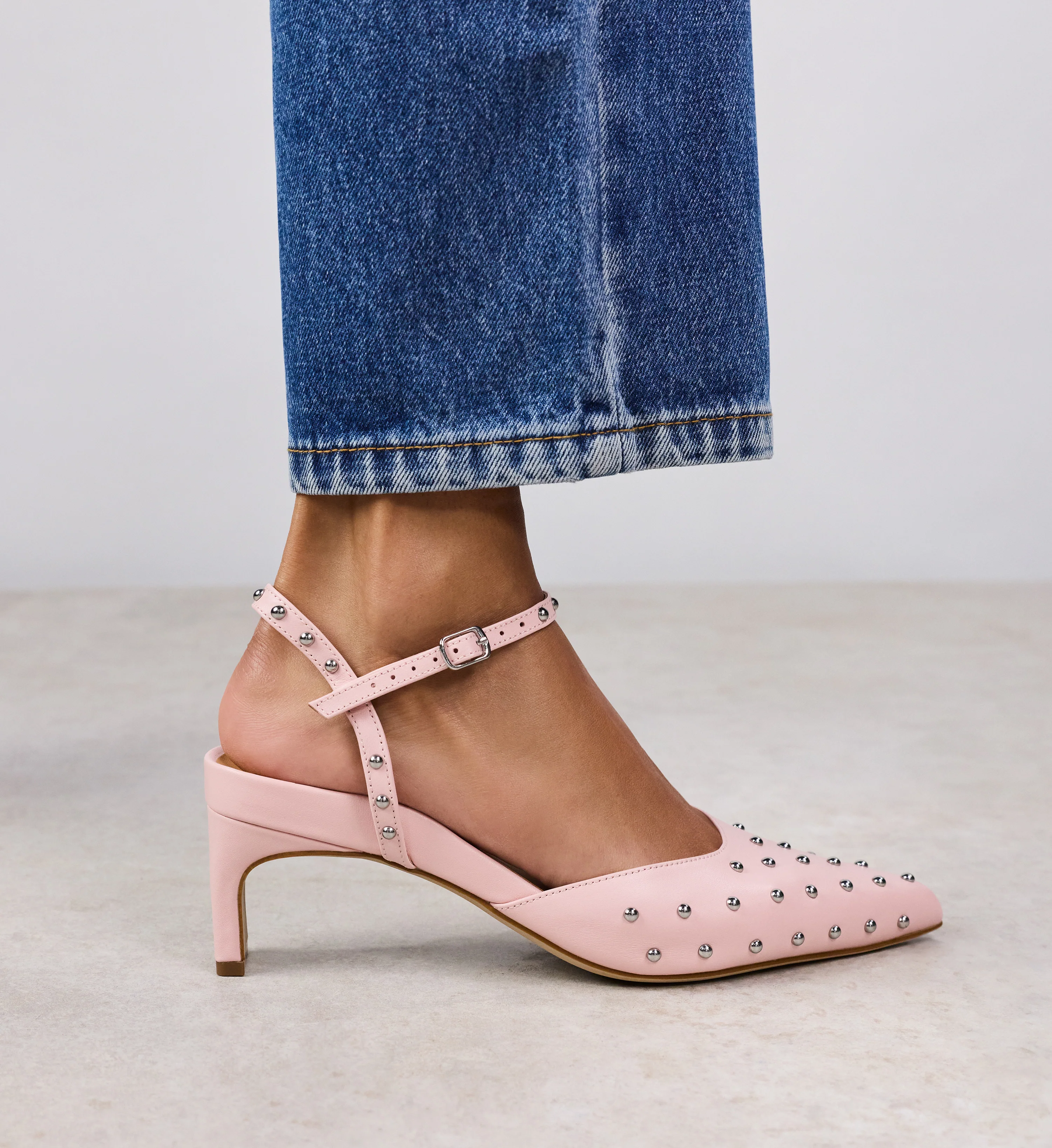 Cygnini Powder Pink Leather & Hardware Low Heels