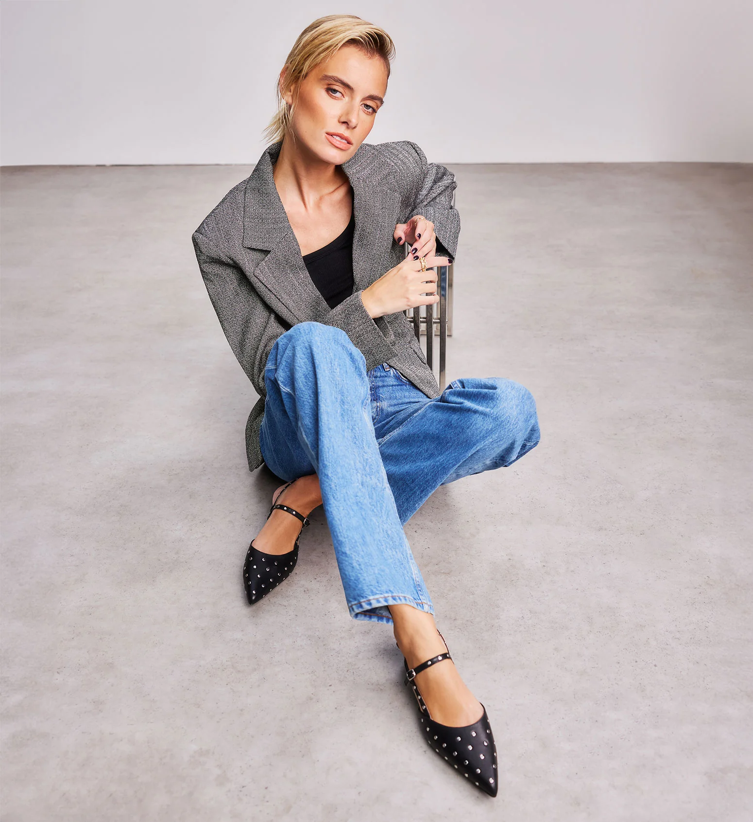 Firecrown 2 Black Leather & Hardware Flats