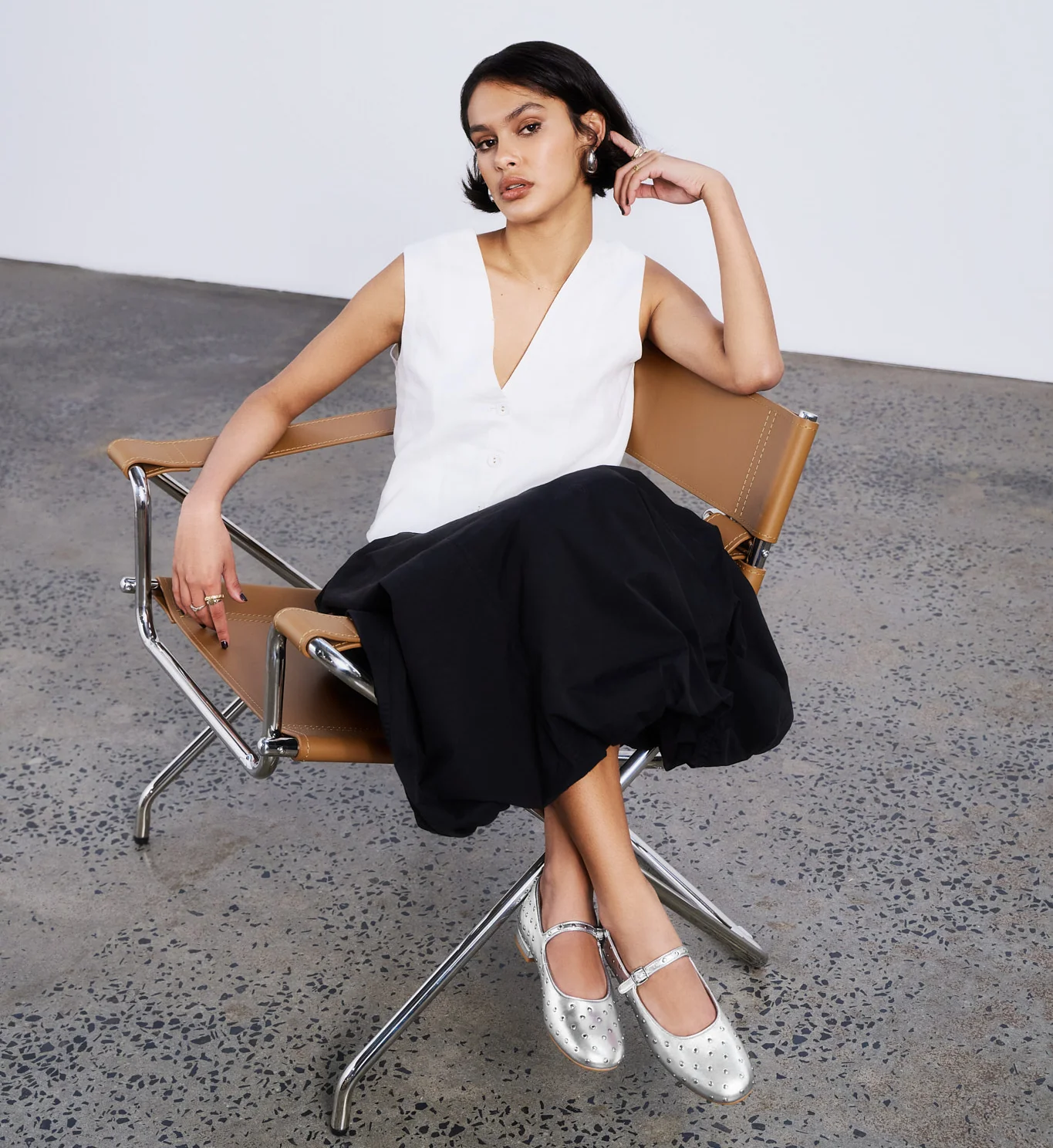 Whydah Silver Leather & Hardware Ballet Flats