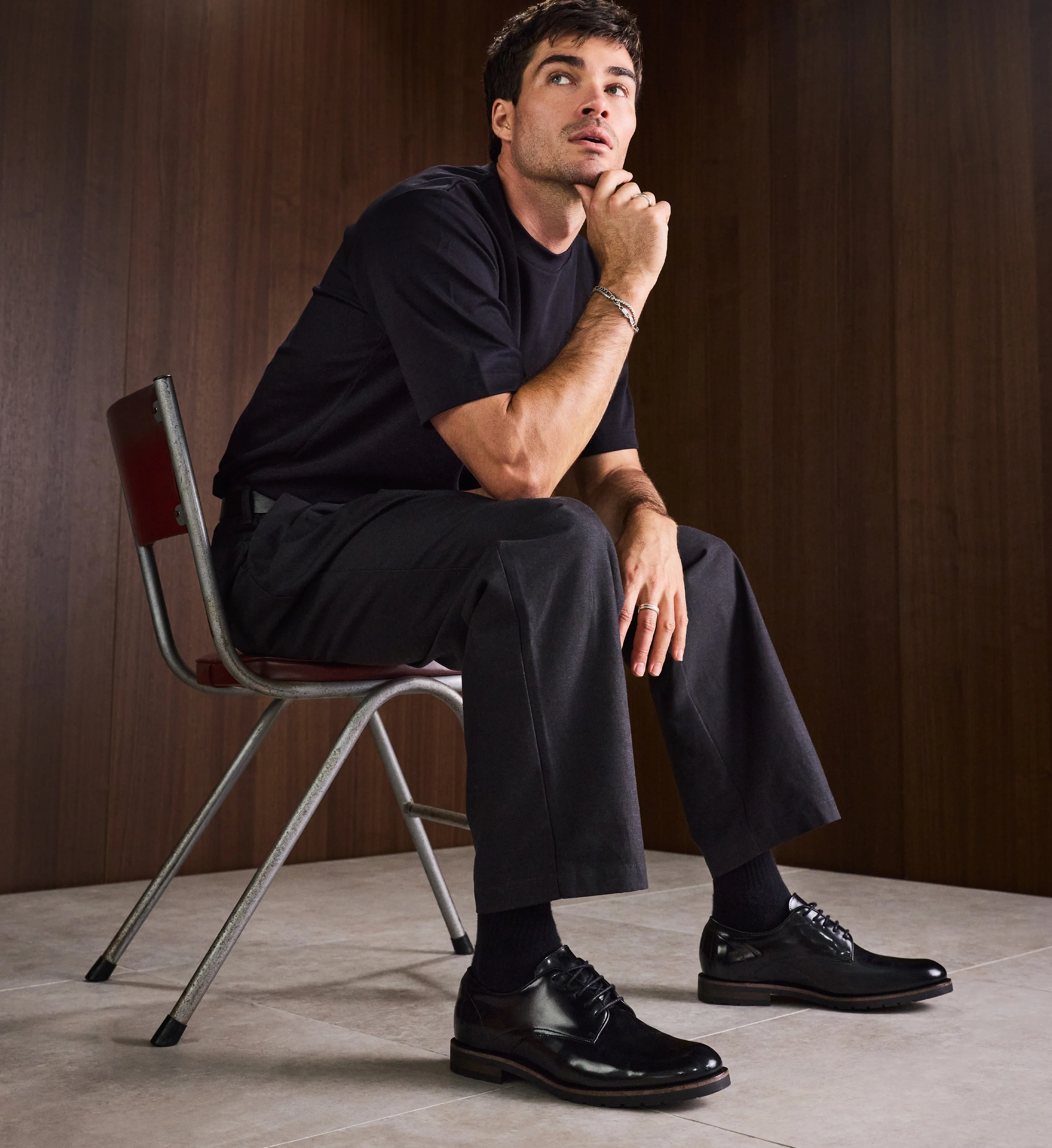 Lutetium Black Polished Leather Lace Up Dress Shoes