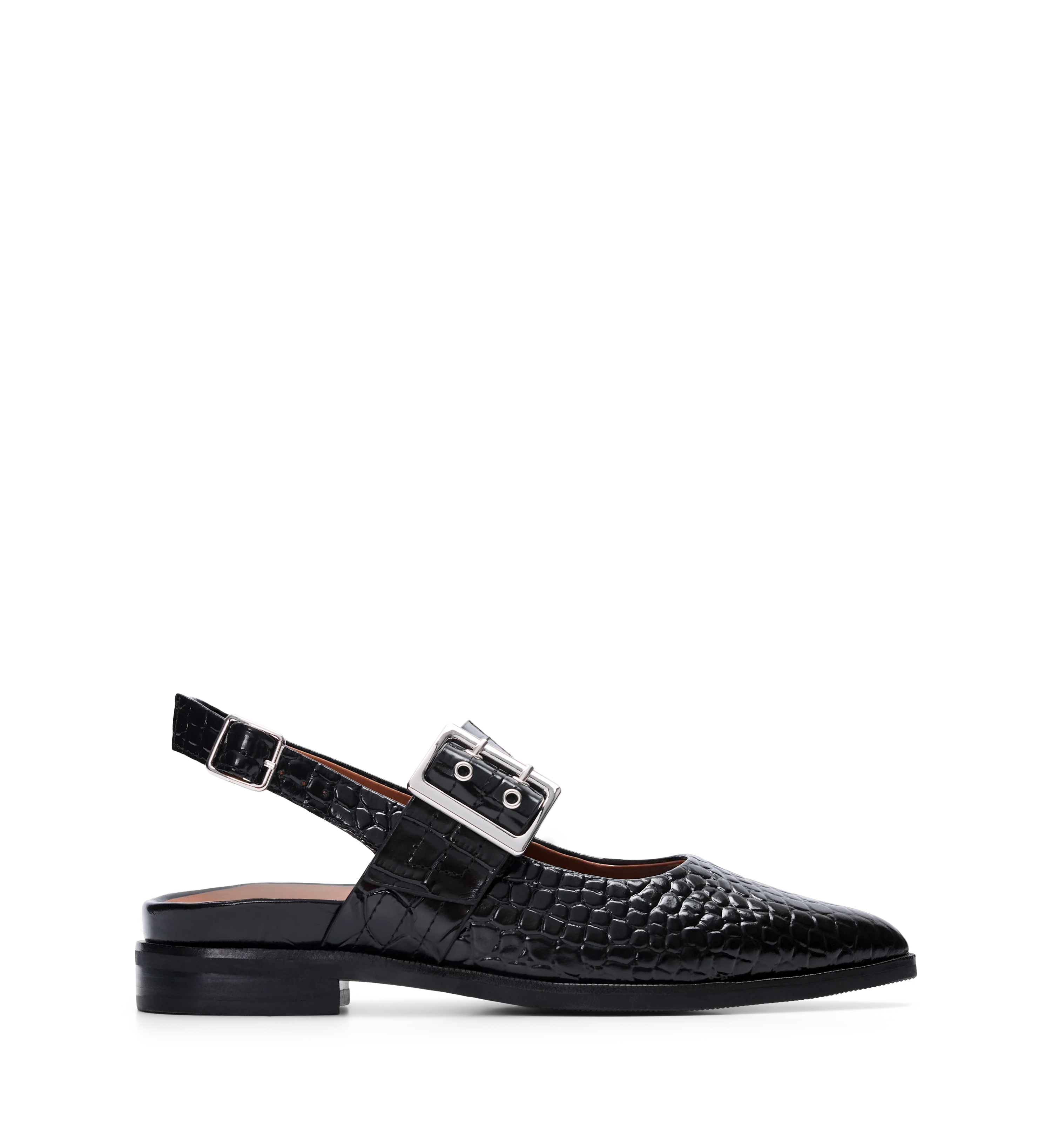 Sunbeam Black Croc Emboss Leather Flats