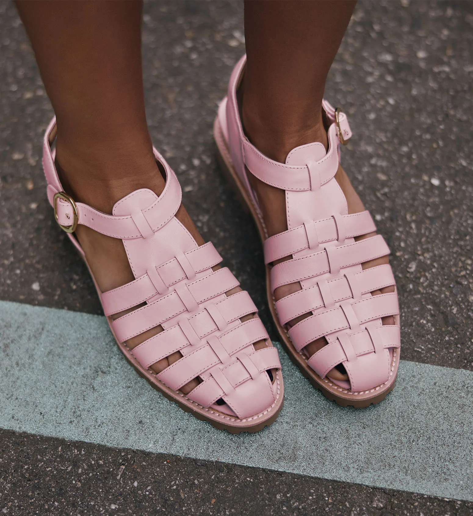 Bittern Baby Pink Leather Chunky Sandals
