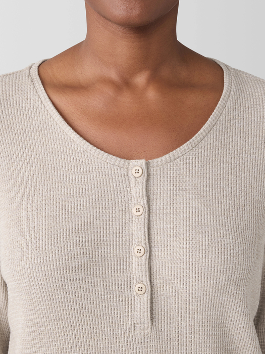 Mélange Organic Cotton Waffle Henley Sleep Top | eileen fisher outlet