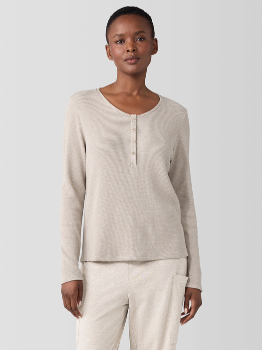 Mélange Organic Cotton Waffle Henley Sleep Top | eileen fisher outlet