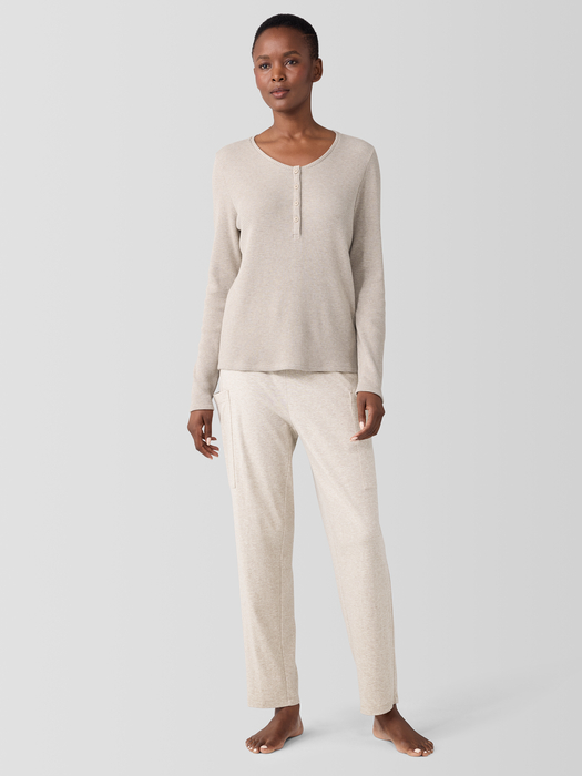Mélange Organic Cotton Waffle Henley Sleep Top | eileen fisher outlet