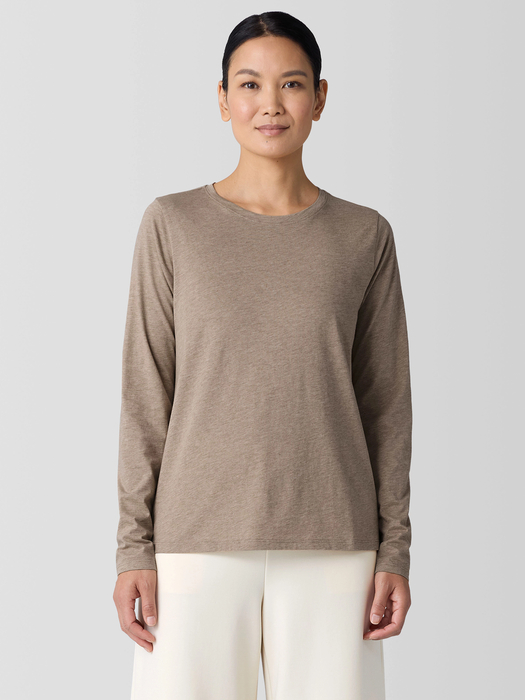 Mélange Fine Organic Cotton JerseyLong-Sleeve Tee | eileen fisher outlet