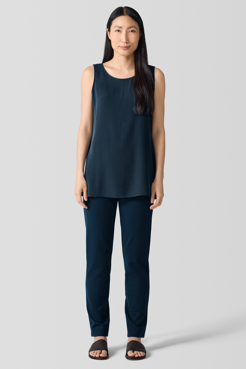 Textured Silk Jacquard Bateau Neck Long Top | eileen fisher outlet